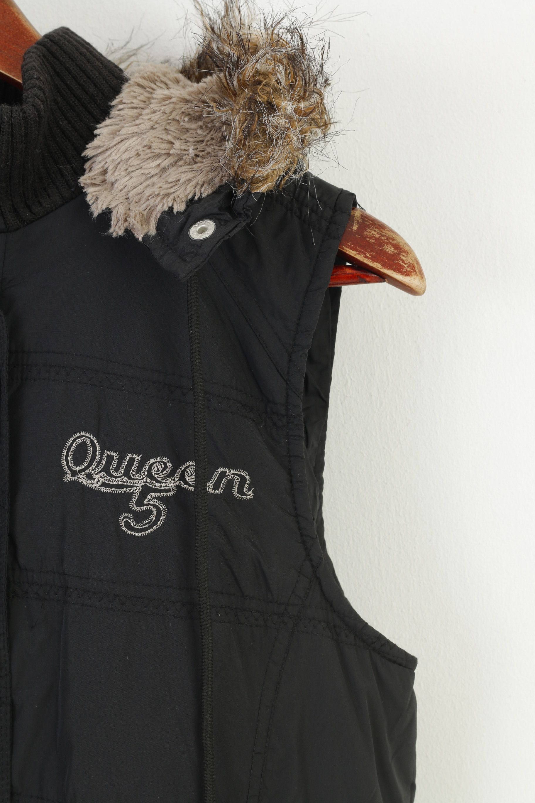 Vintage Queen Women S Vest Bodywarmer Black Quilted Zip 10738 Size S / US 4 / IT 40 - 3 Thumbnail