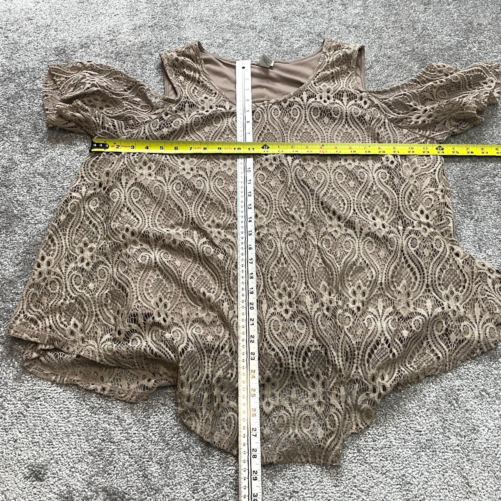 Vintage Brittany Black Blouse Shirt Womens 3X Bronze Brown Cold Shoulder Sleeve Lace Knit Nylon Spandex Solid Size XXL / US 16-18 / IT 52-54 - 5 Thumbnail