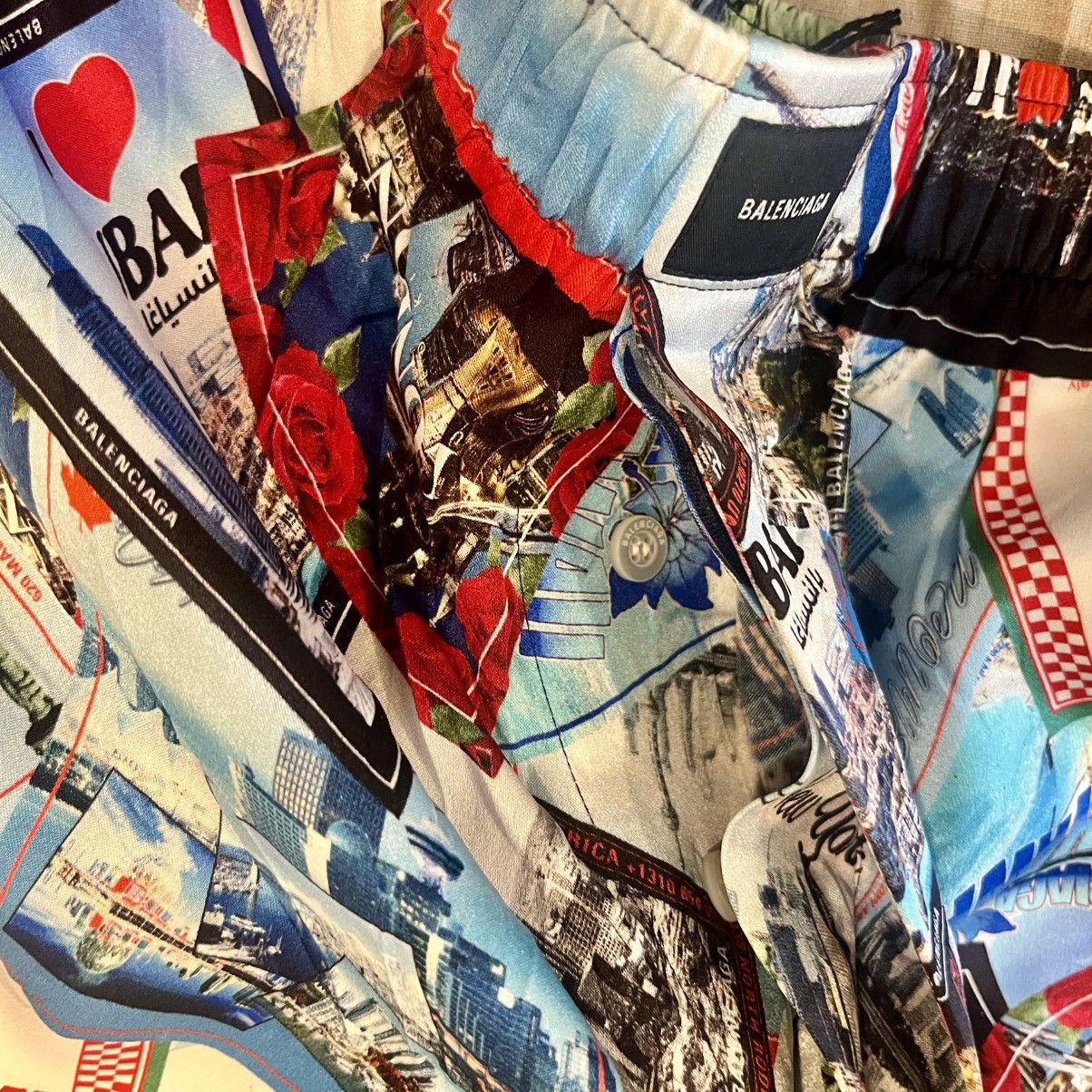 Balenciaga $1050 Balenciaga Logo Postcard Print Silk Shorts, Size 44 Size US 28 / EU 44 - 5 Thumbnail