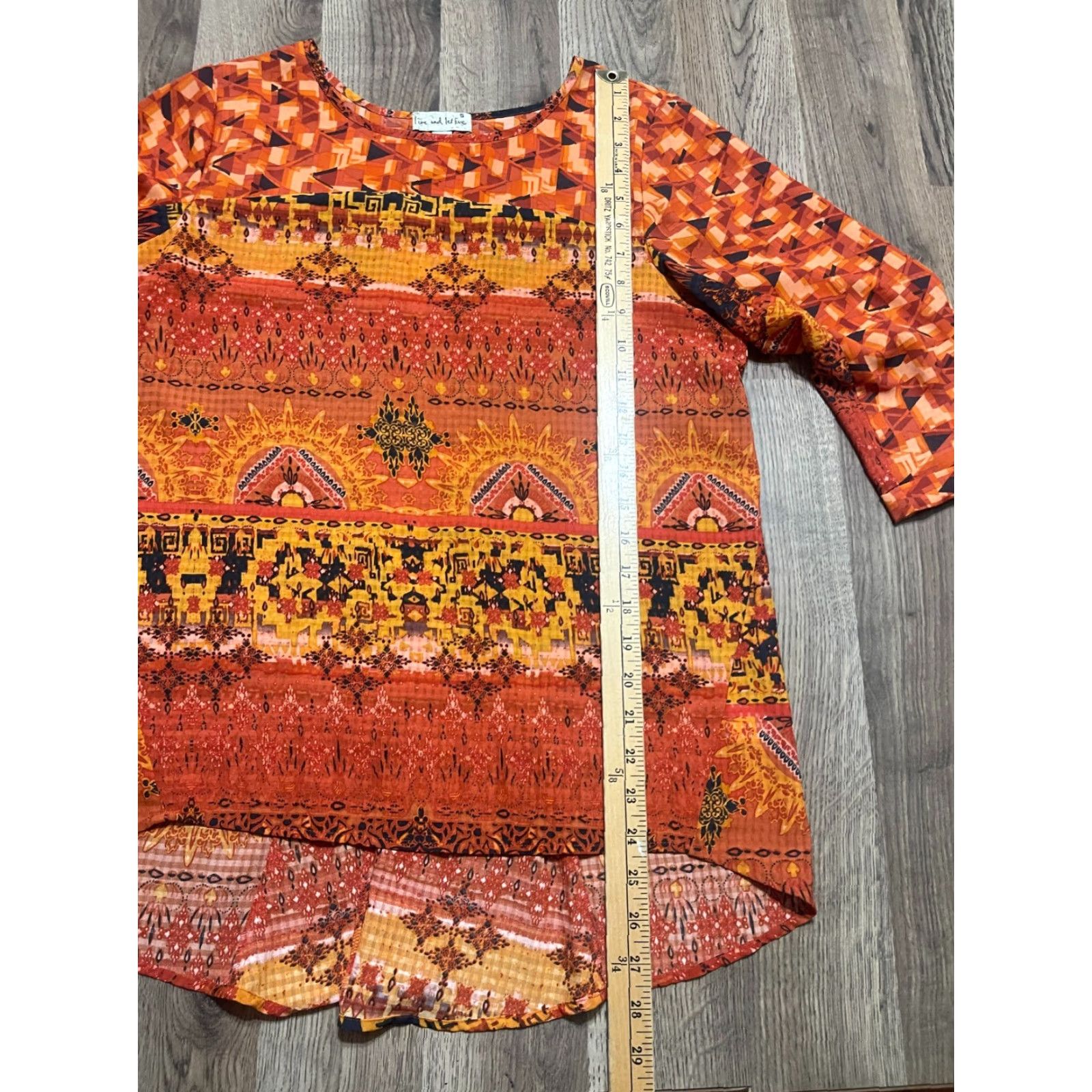 Olive Live And Let Live Shirt, Women’s Small, Orange Black, Allover Print, 3/4 Sleeve, T-Shirt, Casual, Regular Fit, Round Neck, Pullover, Size S Size S / US 4 / IT 40 - 6 Thumbnail