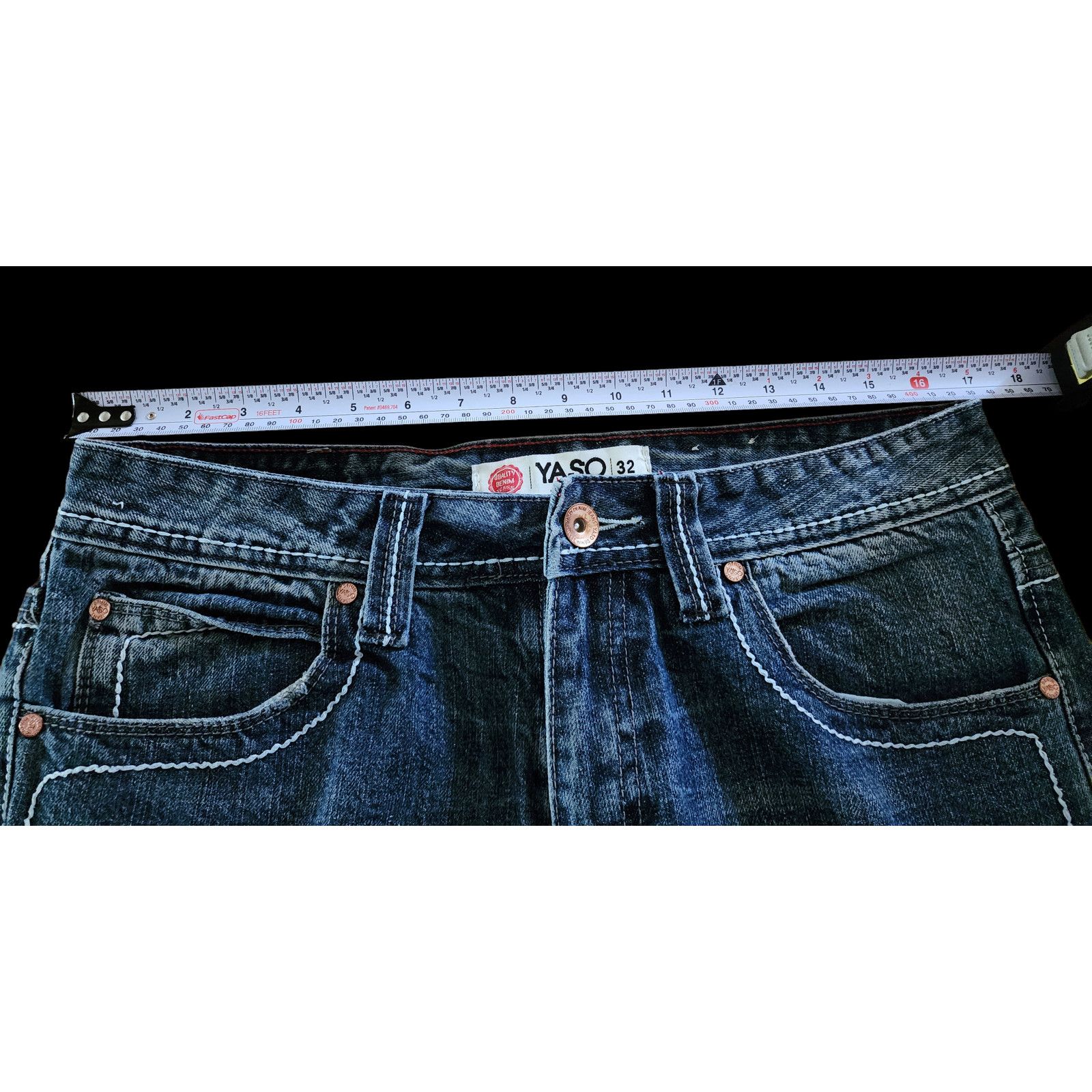 Other YASO men denim distressed blue jeans white stitching W32 L33 Size US 32 / EU 48 - 6 Thumbnail