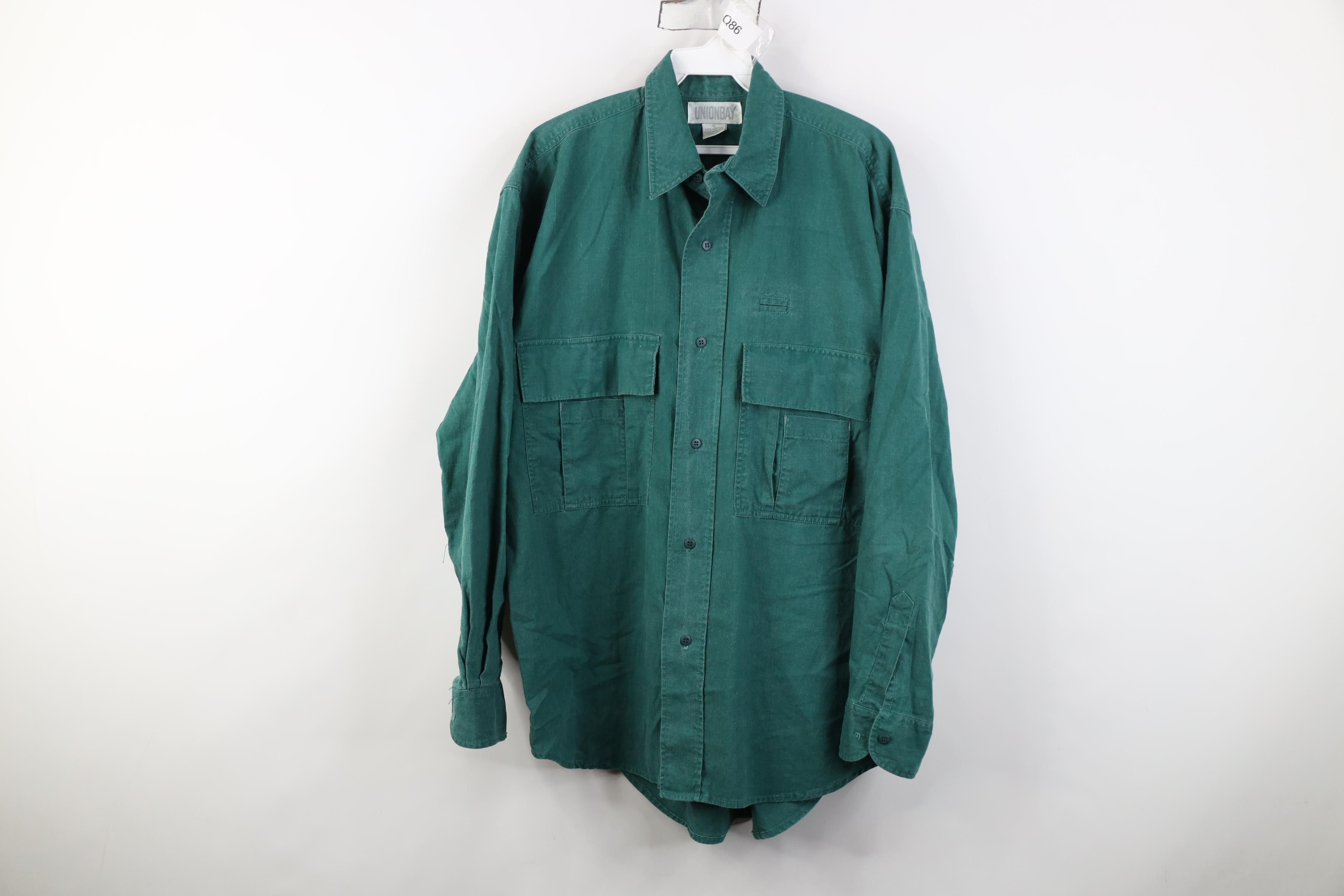 UNIONBAY Vintage 90s Unionbay Stonewash Baggy Surf Button Shirt Green Size US S / EU 44-46 / 1 - 1 Thumbnail