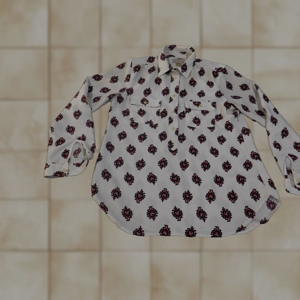 Loft VINTAGE LOFT Outlet Shirt Womens Small White Pink Pattern Long Sleeve Button Blouse Casual Work Top Size S / US 4 / IT 40 - 1 Thumbnail
