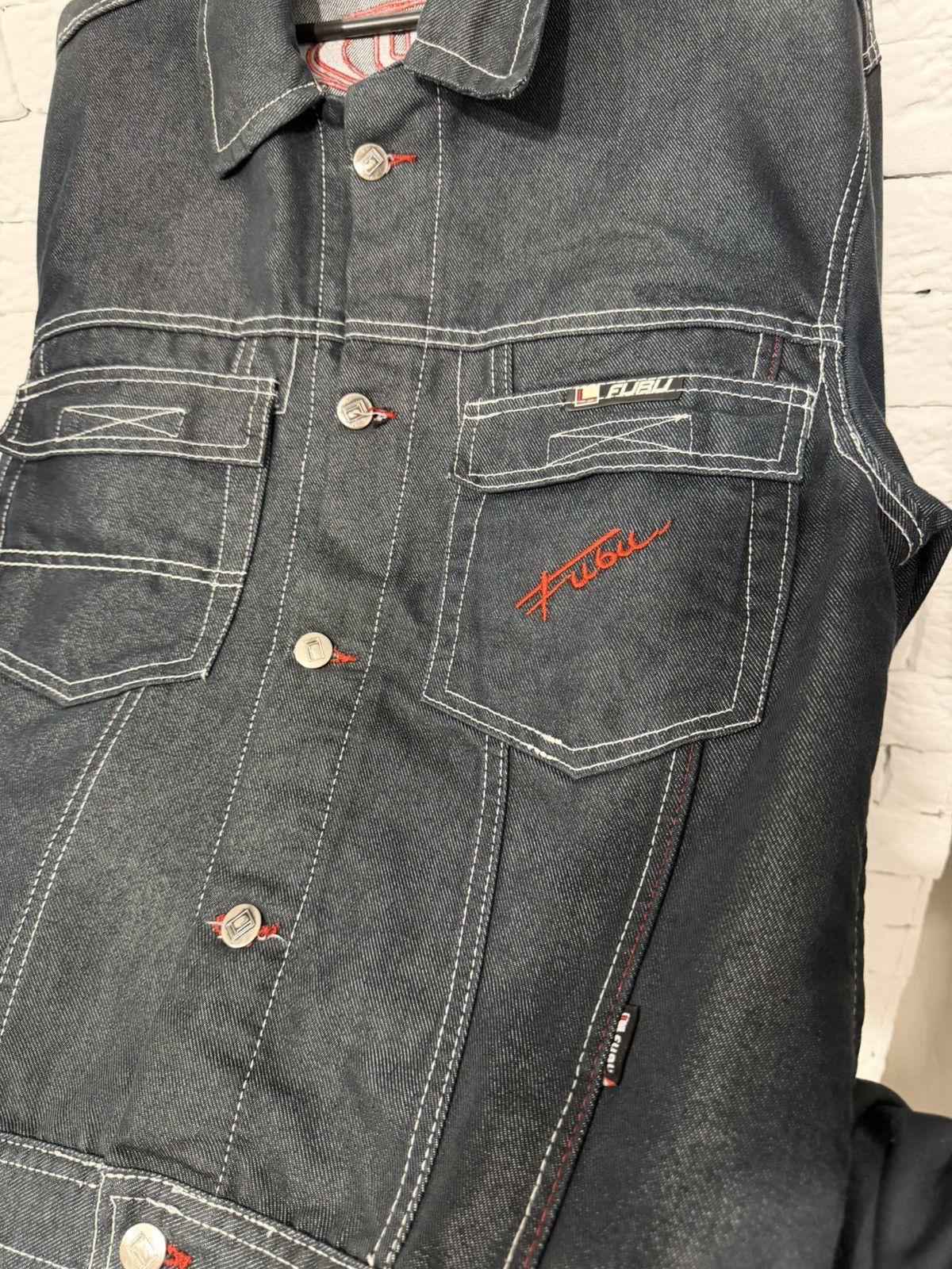 Fubu FUBU Y2K Denim Jacket Reflective Stitching Vintage Size M Size US M / EU 48-50 / 2 - 6 Thumbnail
