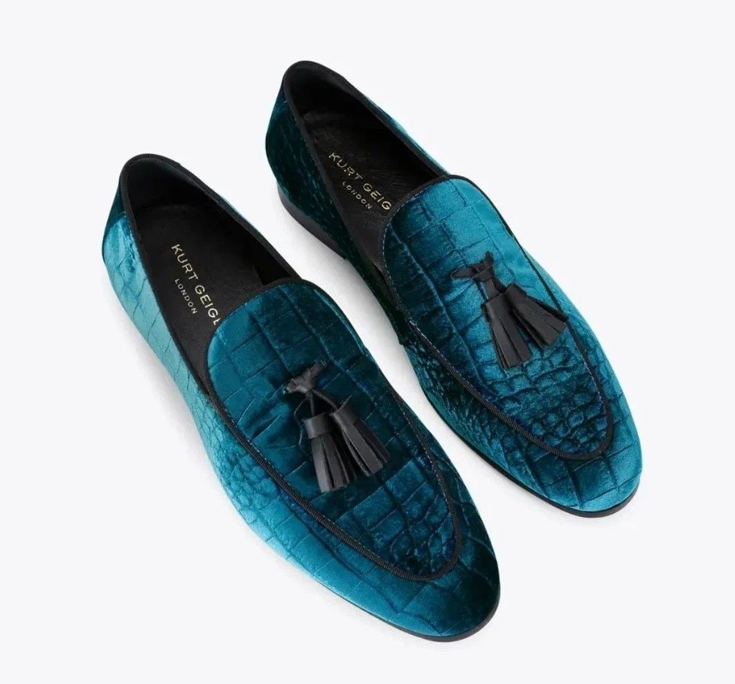 Kurt Geiger Kurt Geiger Turquoise Velvet Croc Emboss Venetian Loafer41.5 Size US 8.5 / EU 41-42 - 2 Thumbnail