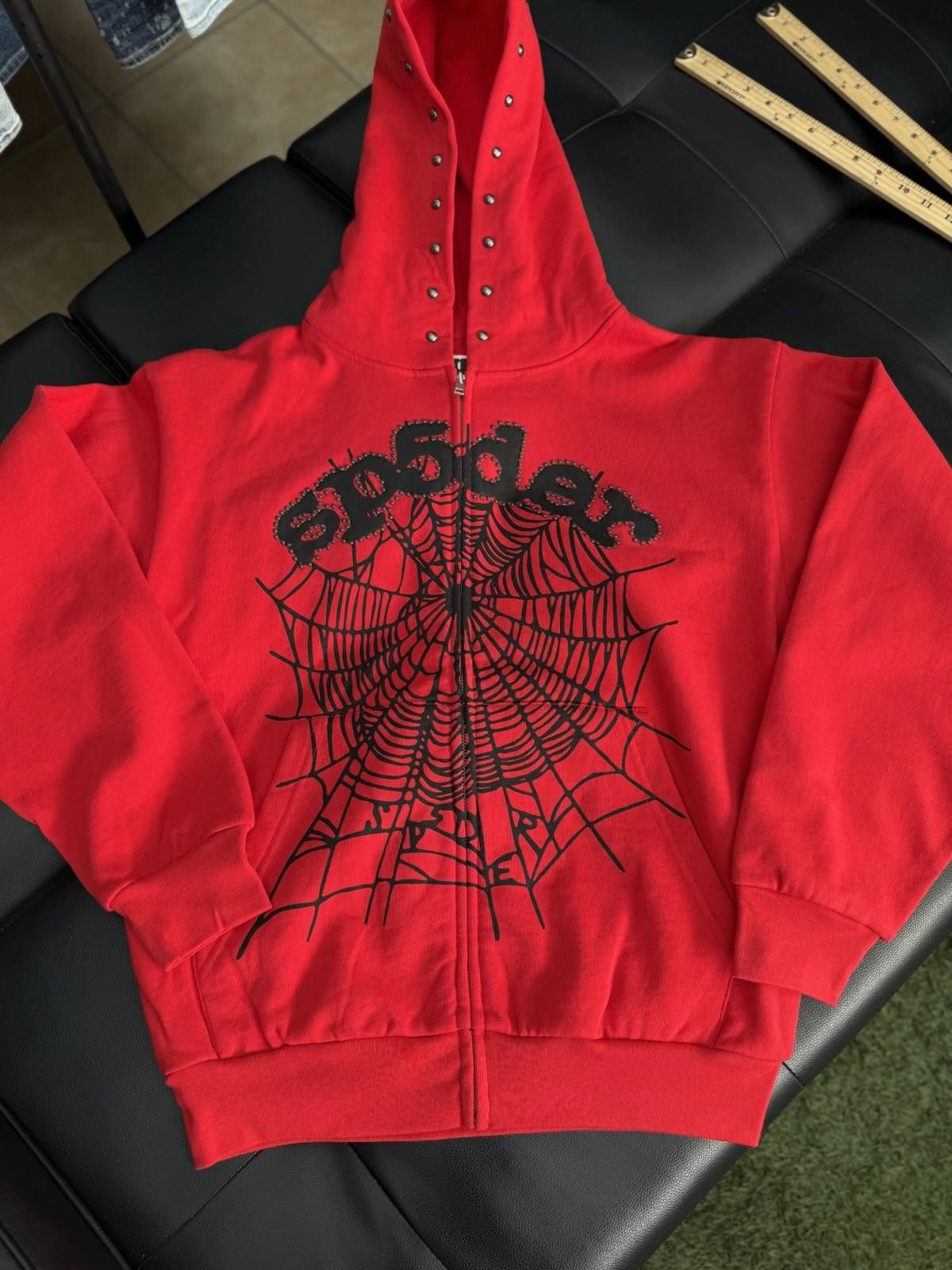 Sp5der Sp5der Worldwide Red Zip Up Studded Hoodie Size Medium (NEW) Size US M / EU 48-50 / 2 - 1 Thumbnail