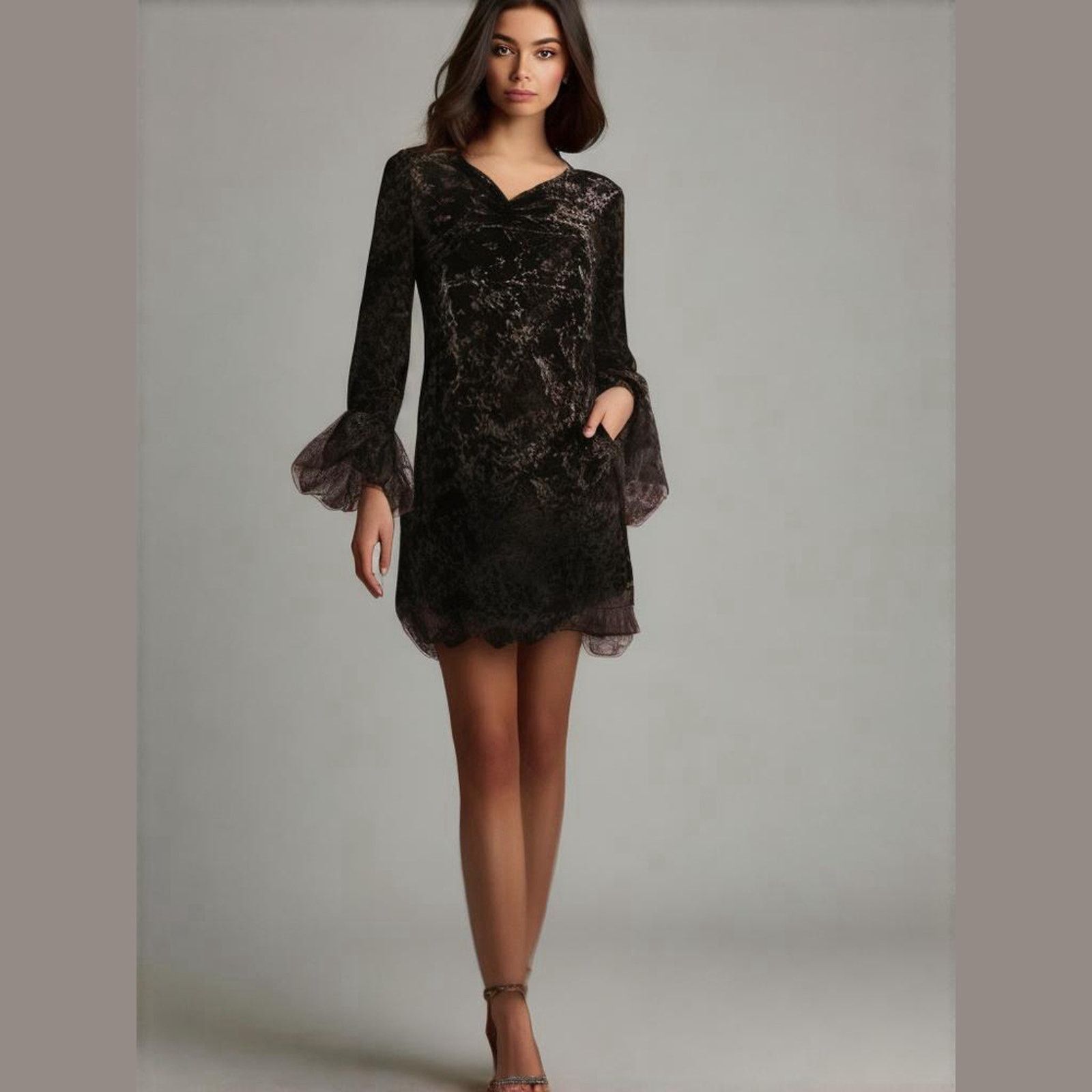 Other Floral Black Velvet Mini Dress Women’s M Gothic Witchy Size M / US 6-8 / IT 42-44 - 1 Thumbnail
