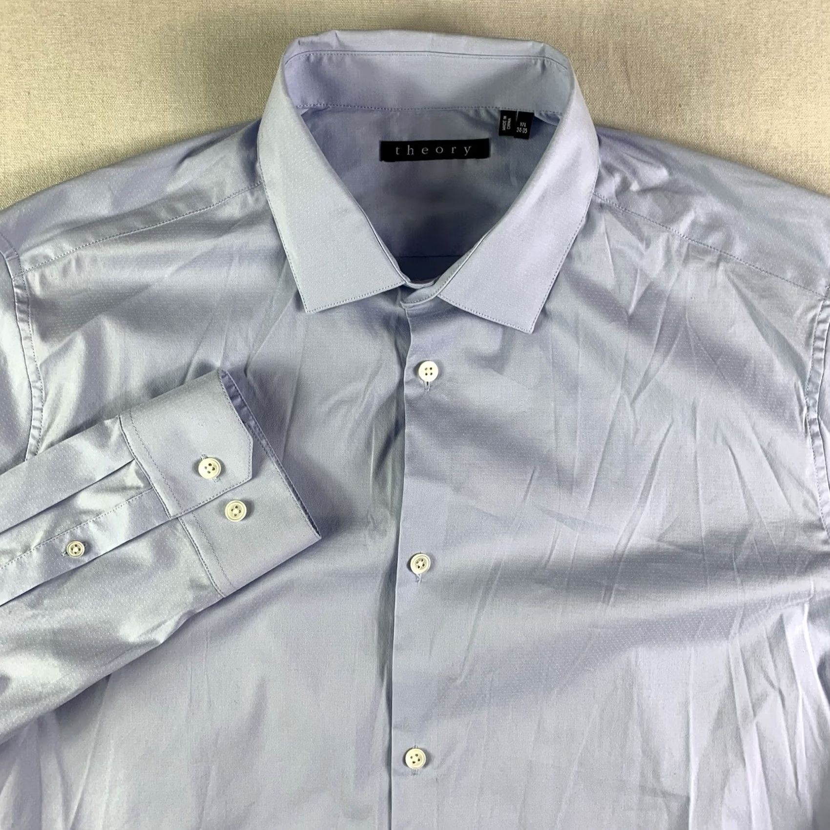 Theory Theory Button Up Shirt Mens 17L 34-35 Blue Long Sleeve Cotton Spandex Stretch Knit Nylon Cotton Blend Regular Collar Button-Front Brand Theory Mens Size US XL / EU 56 / 4 - 2 Thumbnail