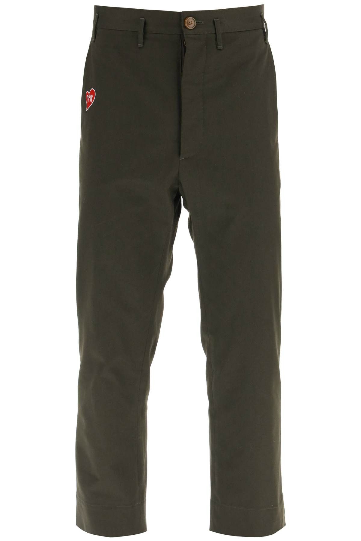 image of Vivienne Westwood Cropped Cruise Pants Featuring Embroidered Heart-Shaped Logo in Verde (Size 36)