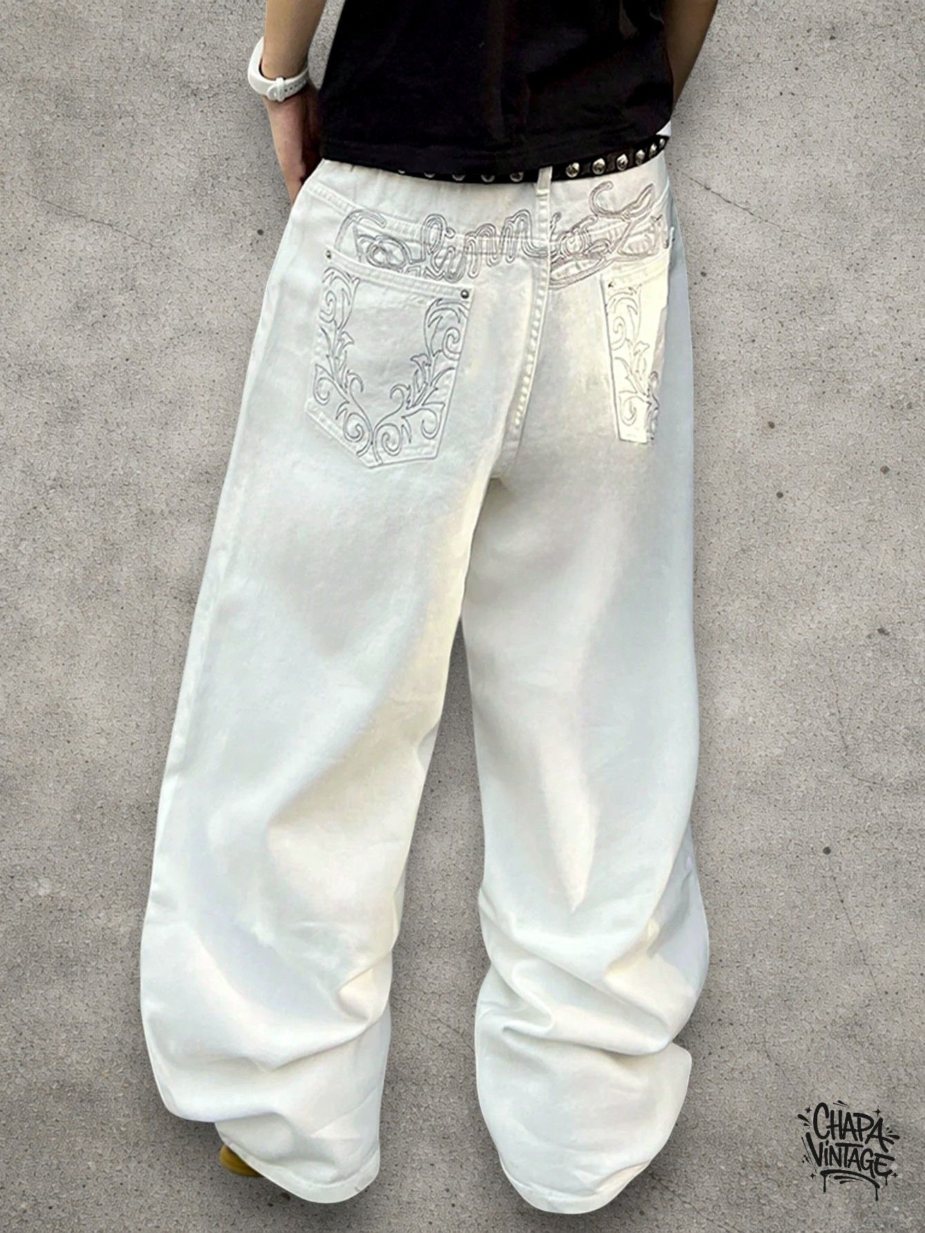 Vintage Wide fashion white jeans Size US 32 / EU 48 - 2 Thumbnail