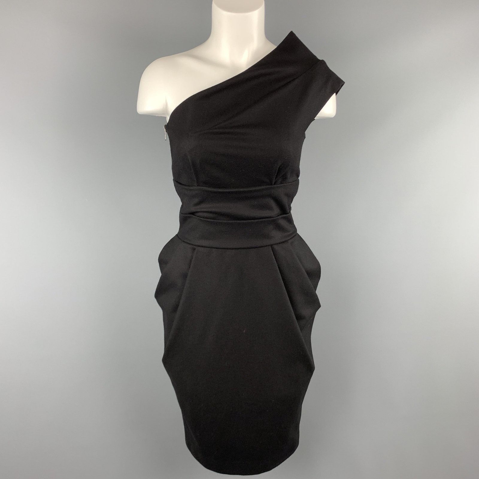 Other Black Virgin Wool One Shoulder Cocktail Dress Size XS / US 0-2 / IT 36-38 - 1 Thumbnail