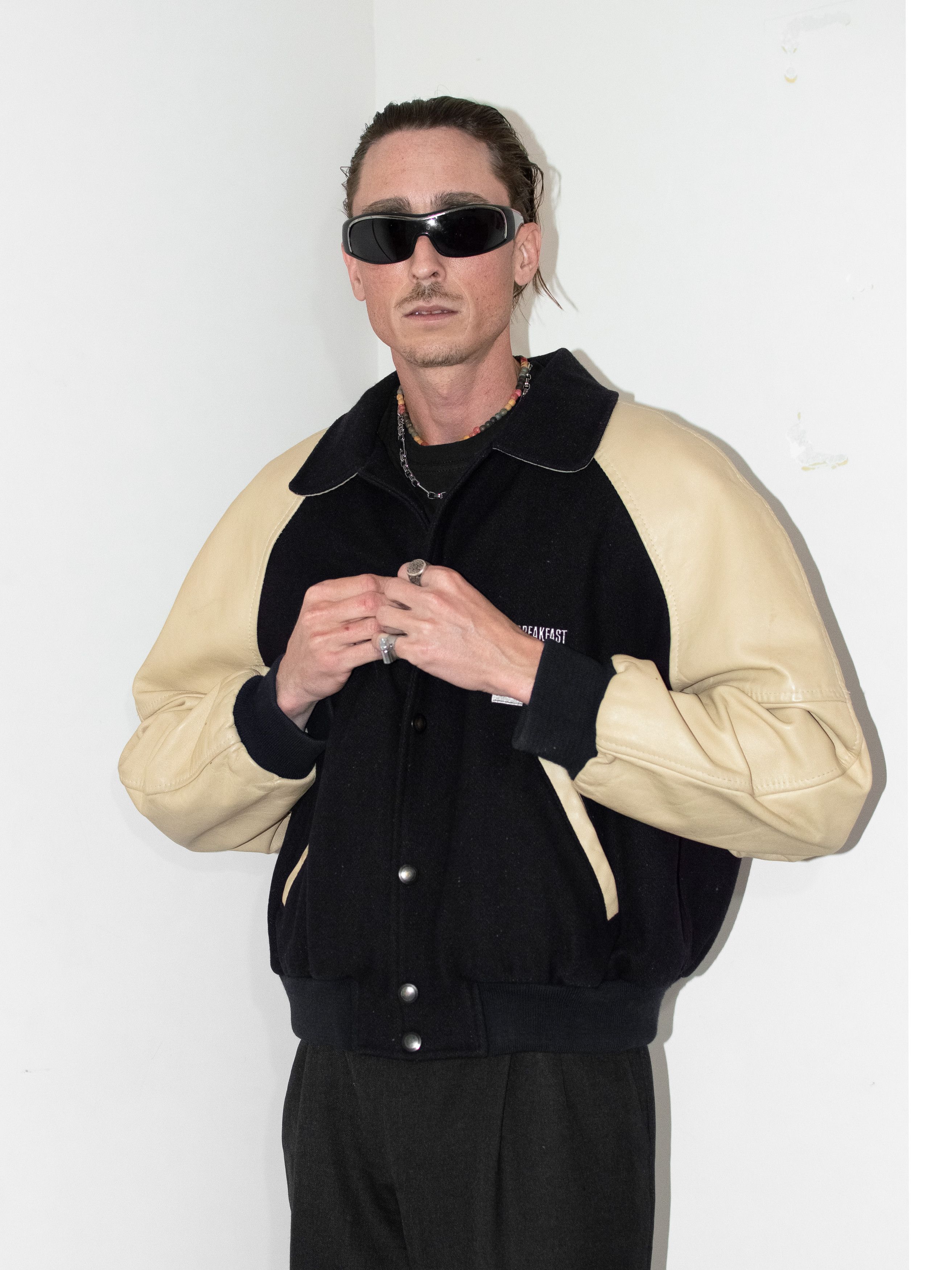 Japanese Brand × Vintage Vintage BBC 1980s Rare Cream leather & Wool Bomber jacket Size US M / EU 48-50 / 2 - 3 Thumbnail