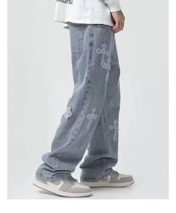 image of Vintage Punk Pants With Crosses in Blue, Men's (Size 32)