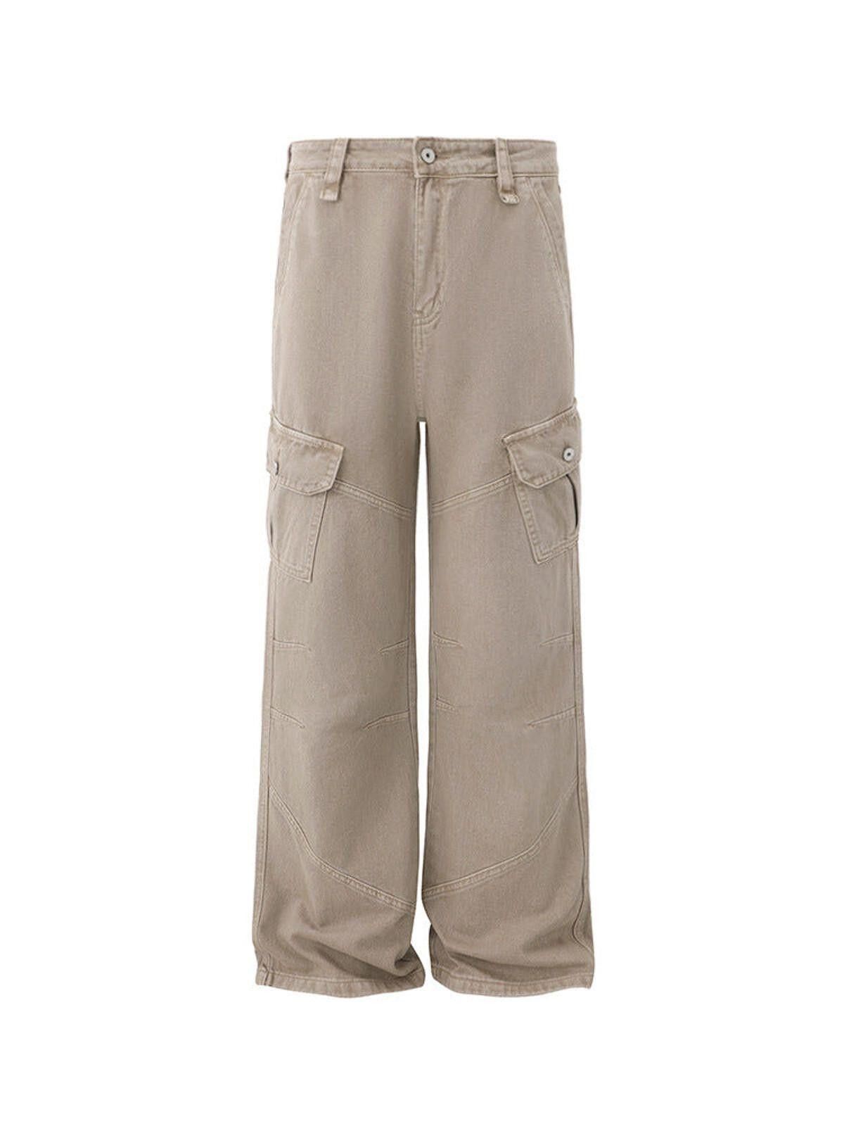 Vintage Beige Wide Leg Cargo Pants, Loose Fit Men's Trousers Size US 32 / EU 48 - 5 Thumbnail