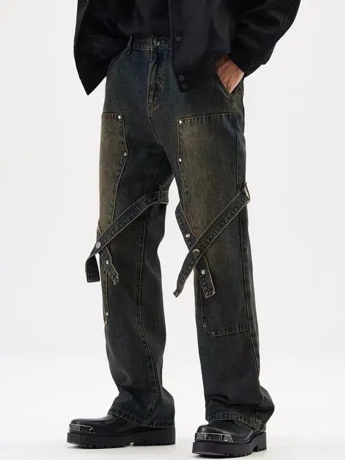 VIBE Workwear wide-leg jeans with retro strappy design Size US 32 / EU 48 - 3 Thumbnail