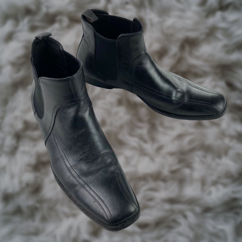 Hugo Boss Men's Leather Chelsea Boots Black Size 13 Low Heel Shoes