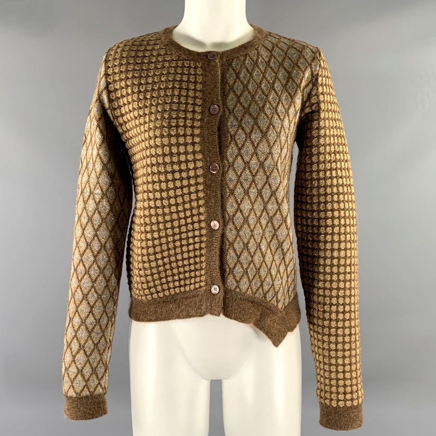 Marni MARNI Cardigan Womens 4 Gold Size Brown Mohair Blend Geometric Size S / US 4 / IT 40 - 2 Thumbnail