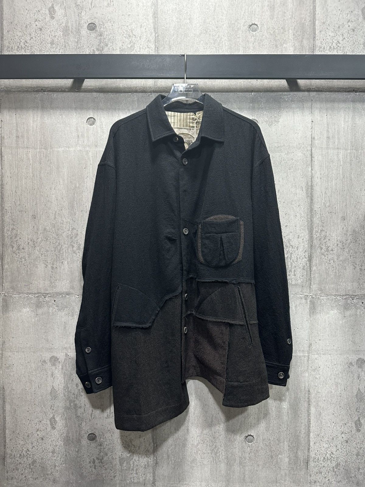 Ziggy Chen Black Wool Asymmetrical Shirt Size US S / EU 44-46 / 1 - 1 Thumbnail