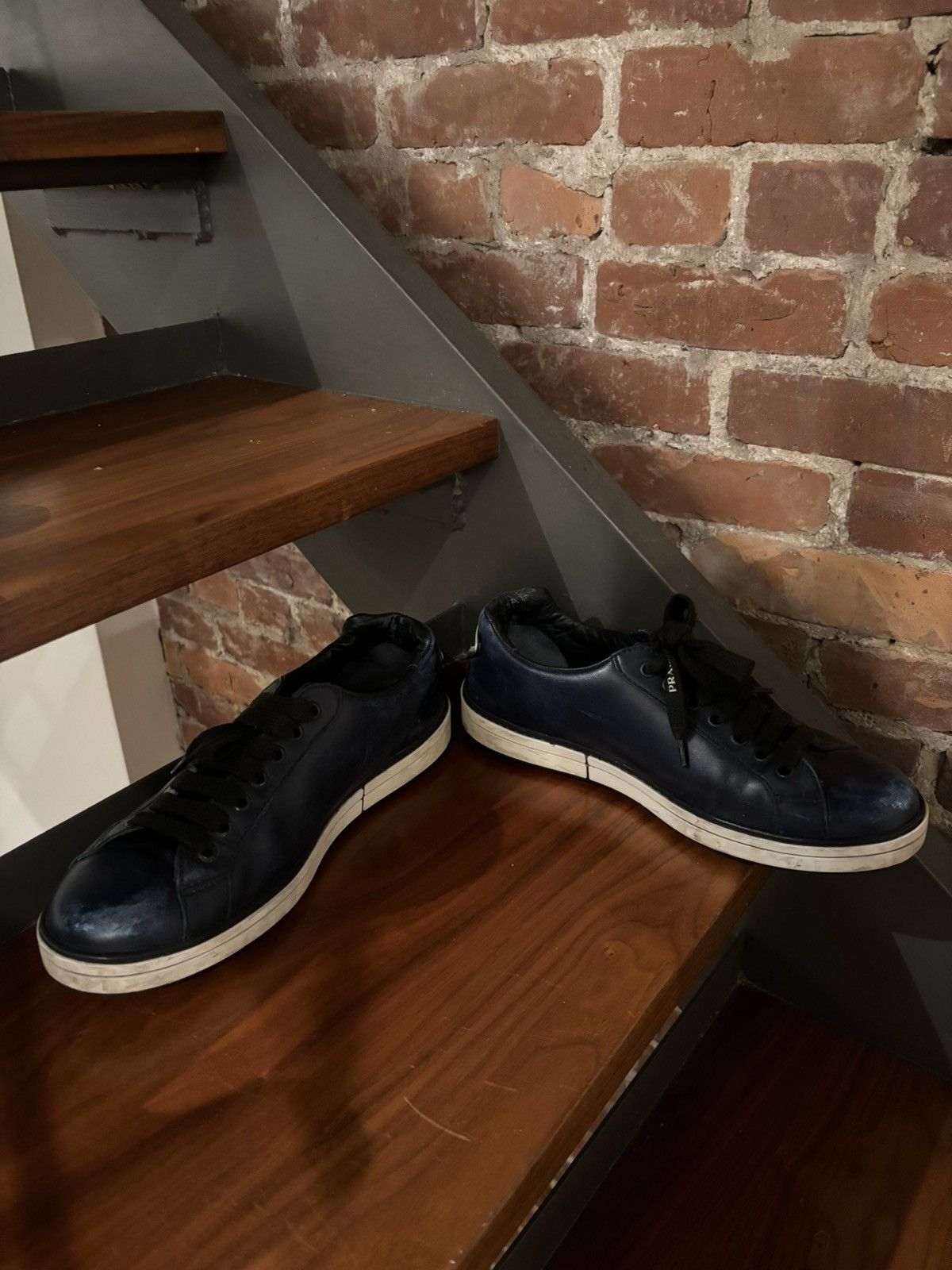 Prada Prada Men’s **RARE** Navy leather shoe white sole (4E3314) Size US 7 / EU 40 - 5 Thumbnail
