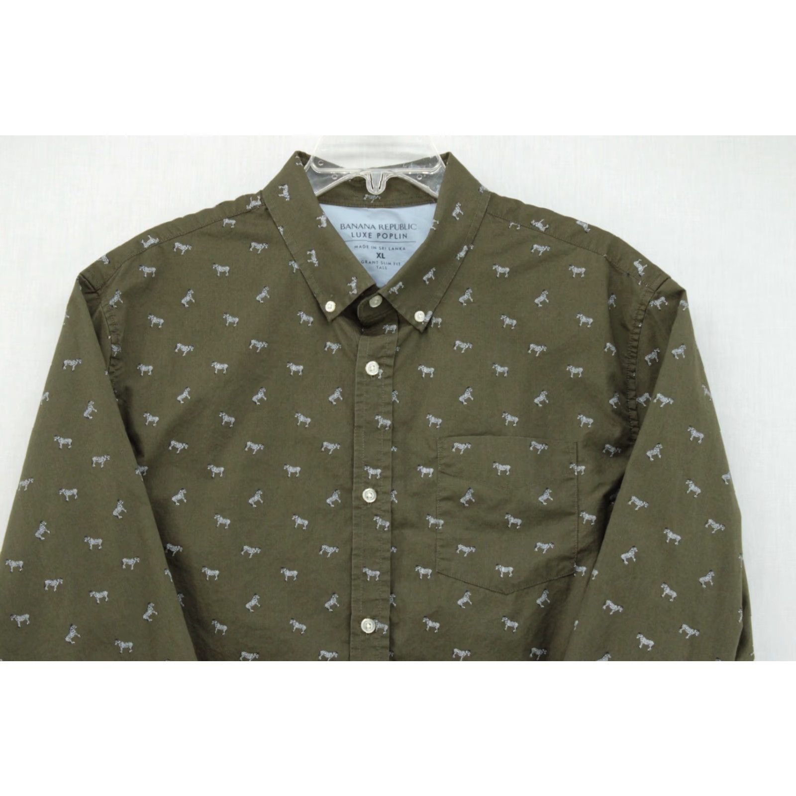 Banana Republic Banana Republic Luxe Poplin Shirt Men’s XL Green Zebra Print Slim Fit Button Up Shirt Size US XL / EU 56 / 4 - 3 Thumbnail