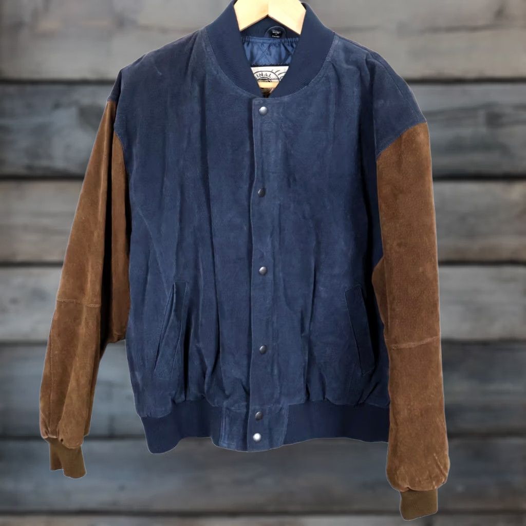 Vintage VINTAGE New Zealand Outback Leather Jacket Mens XL Blue Brown Varsity Zip Up Insulated Bomber Jacket Size US XL / EU 56 / 4 - 1 Thumbnail