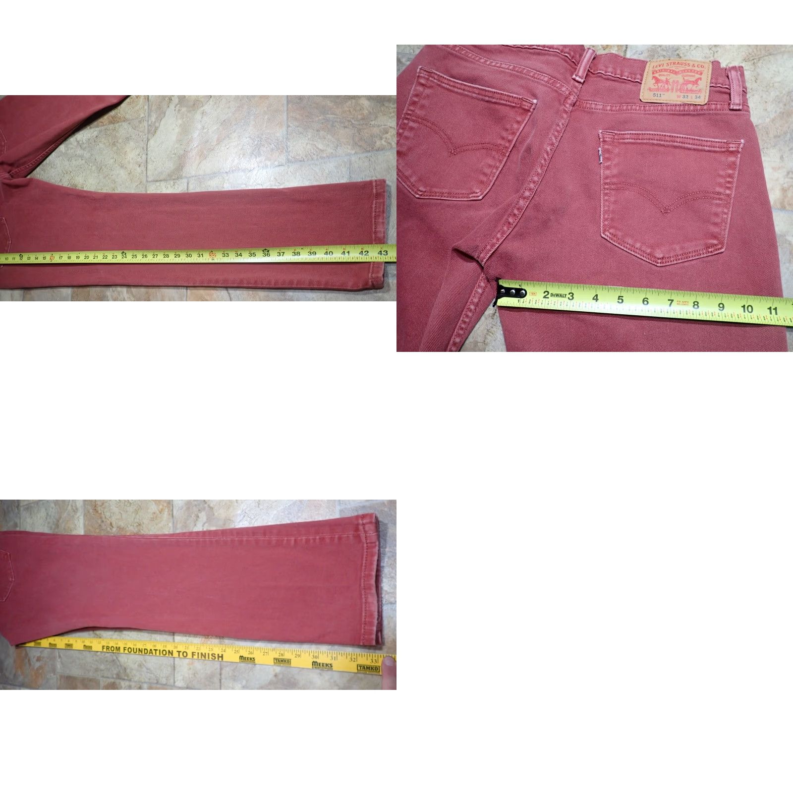 Levi's VINTAGE Levi's 511 Jeans Burgundy Wine Red Slim Fit Denim 32 x 34 5-Pocket Design Stretch Men Size US 32 / EU 48 - 9 Thumbnail