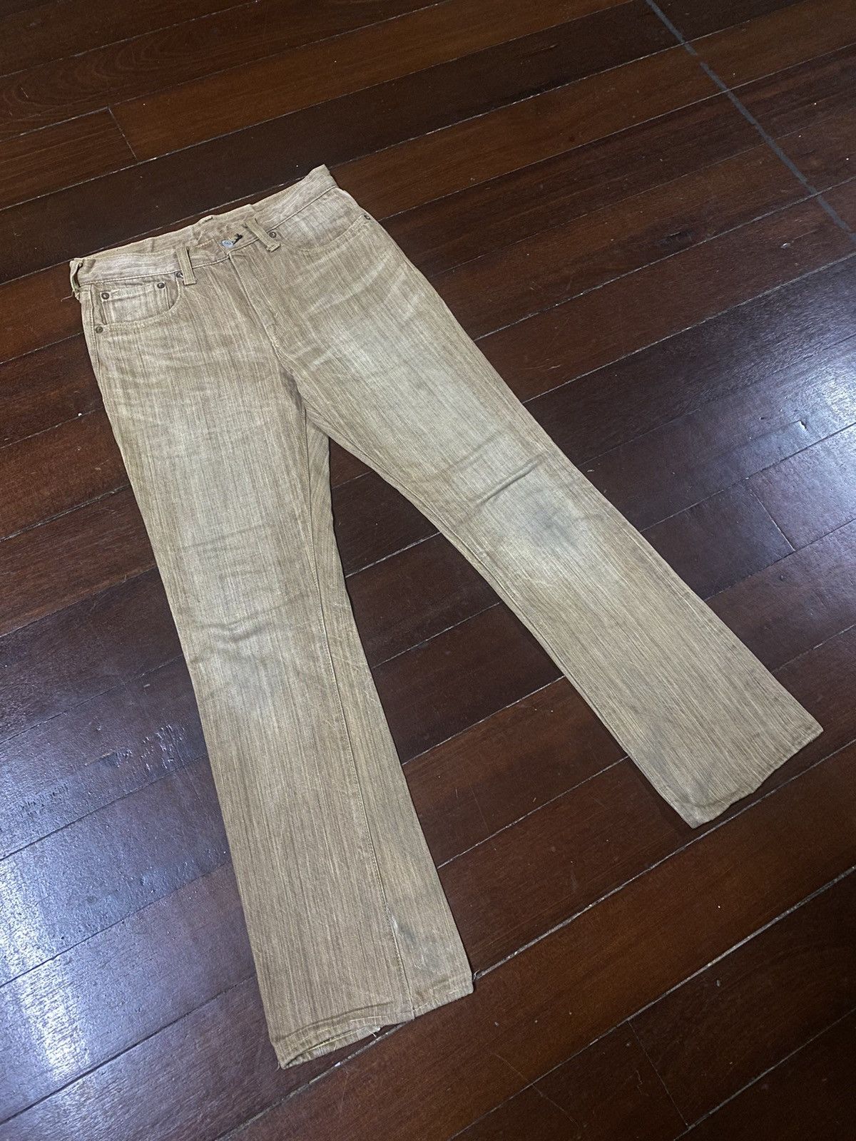 Japanese Brand VINTAGE SUGAR CANES 285 BROWN CREAM DENIM small bootcut Size US 31 - 2 Thumbnail