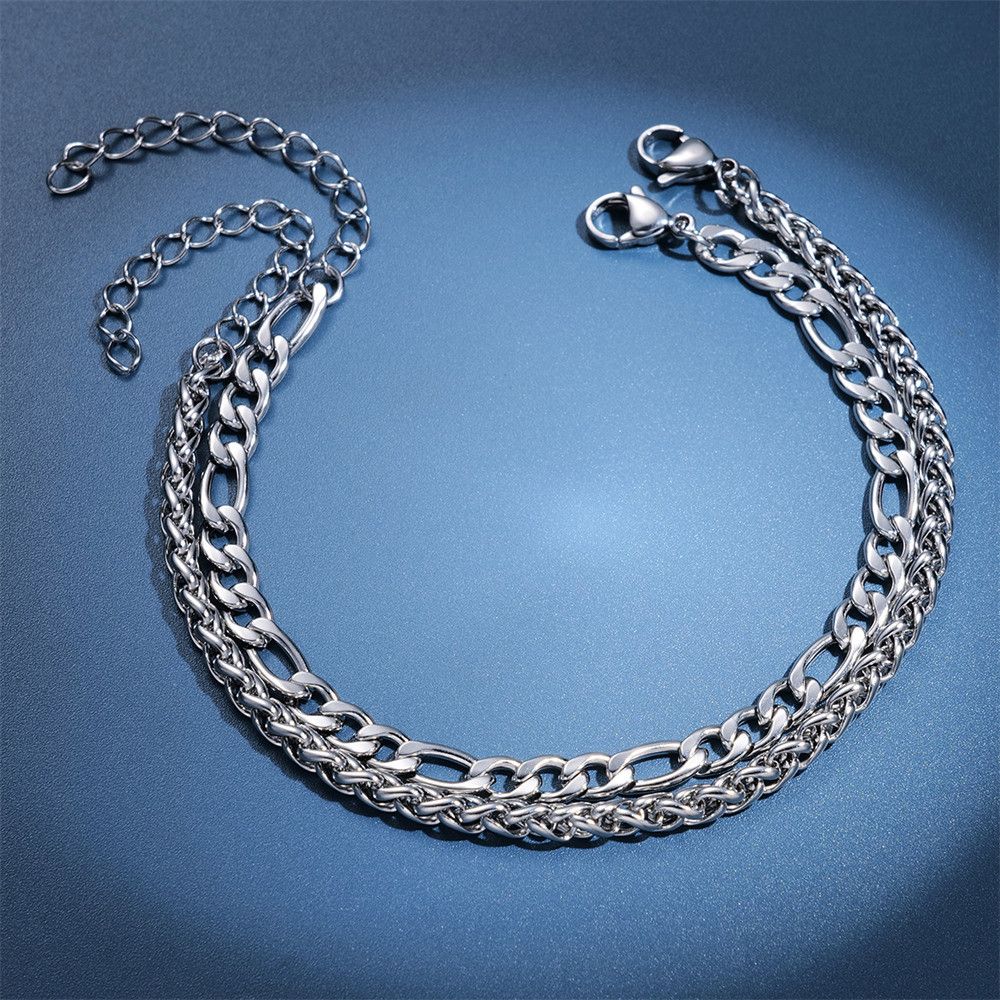 Japanese Brand Silver Double Curb Cuban Chain Bracelet Size ONE SIZE - 2 Thumbnail