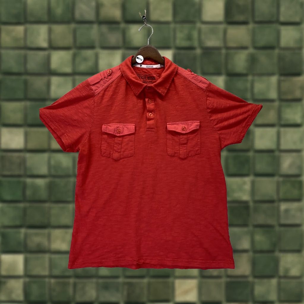 Guess GUESS Polo Shirt Mens Red Textured Cotton Pocket Front Short Sleeve Size US M / EU 48-50 / 2 - 1 Thumbnail