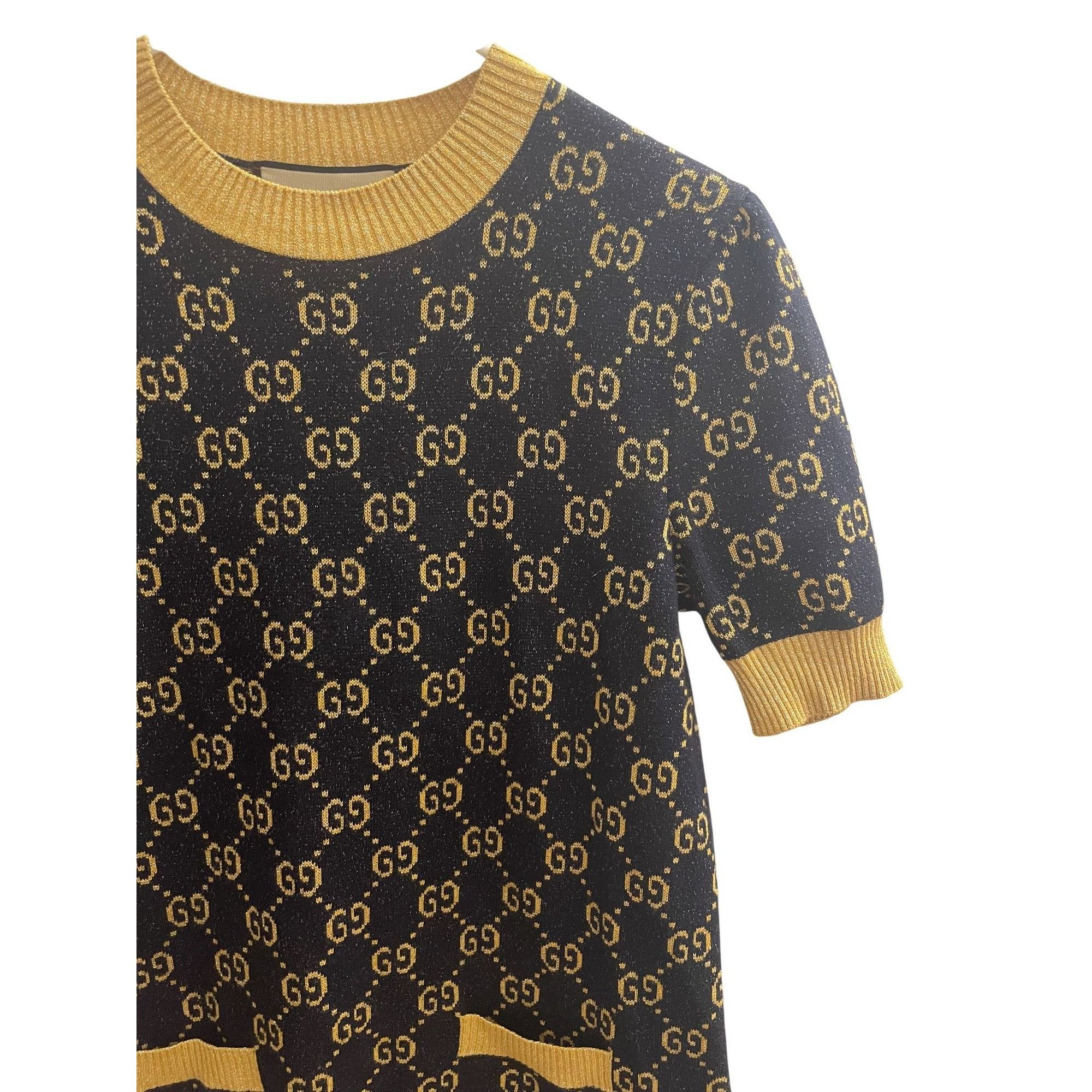 Gucci Gucci Womens Black & Gold GG Monogram Knit Short-Sleeve Dres Size S / US 4 / IT 40 - 7 Thumbnail