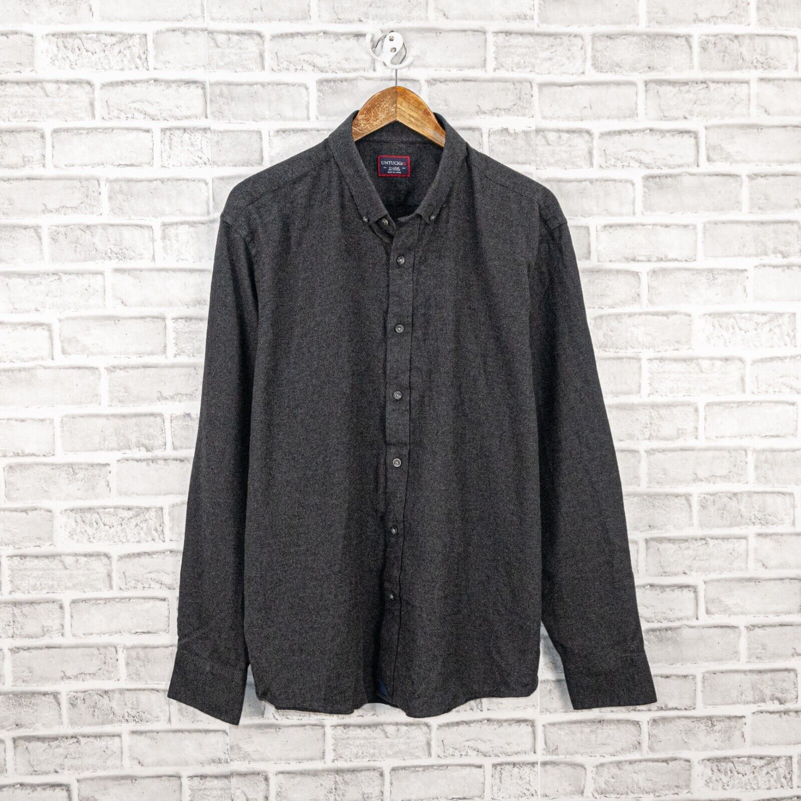 UNTUCKit UNTUCKit Button Down Brushed Cotton Shirt Long Sleeve Gray Size US XL / EU 56 / 4 - 2 Thumbnail