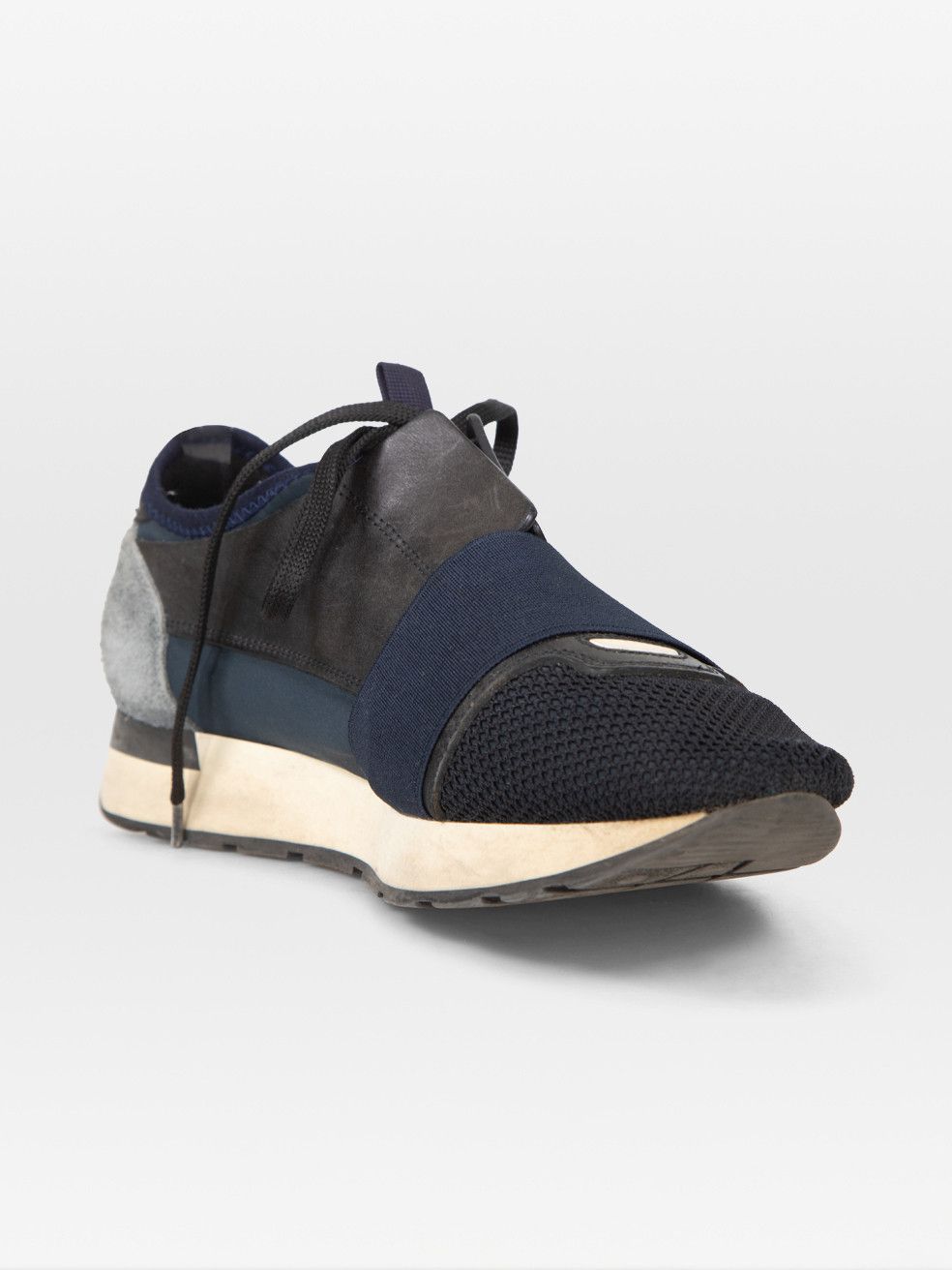 Balenciaga Navy Leather & Suede Race Runner Trainers Size US 10 / IT 40 - 1 Thumbnail