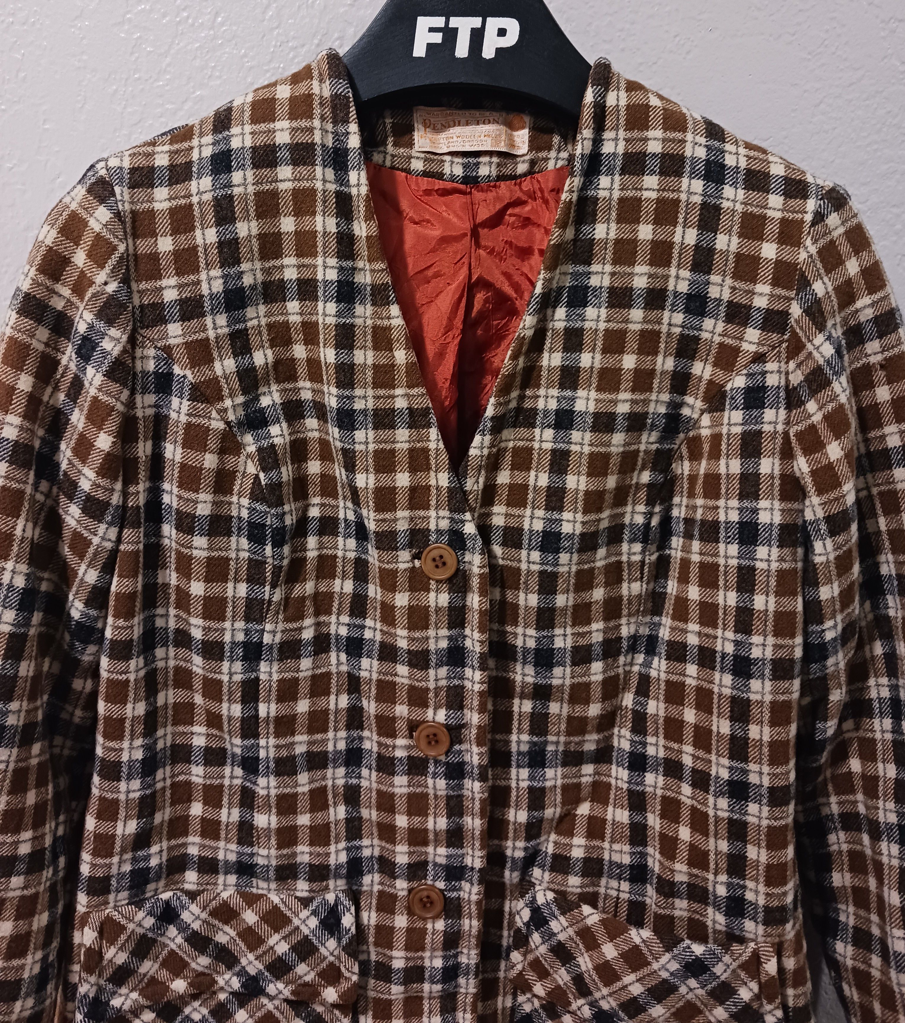 Pendleton × Vintage Pendleton Vintage 1970s Brown Plaid Blazer Suit Style Jacket Size XL / US 12-14 / IT 48-50 - 5 Thumbnail