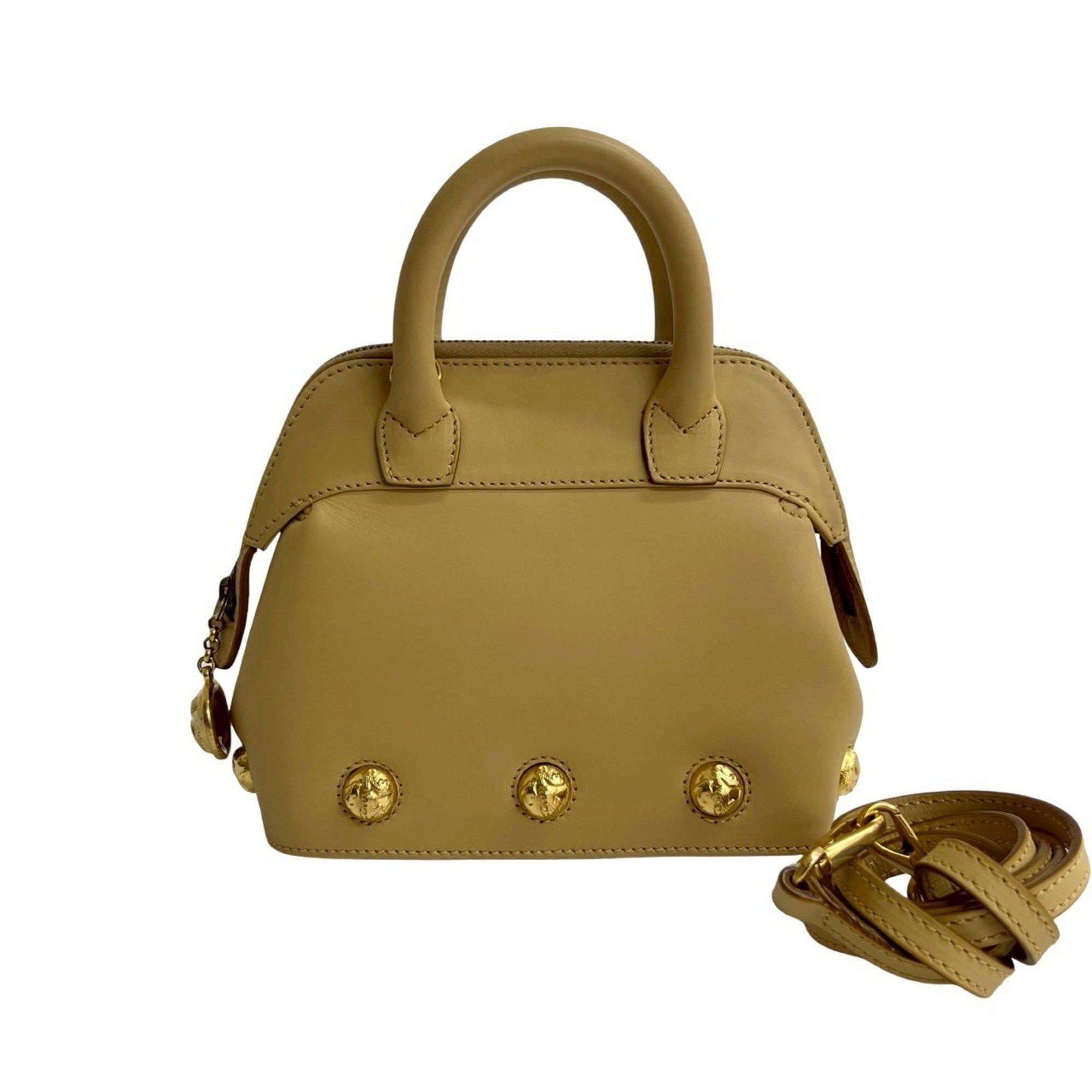 Salvatore Ferragamo heel motif hardware leather 2-way handbag/shoulder bag beige 2035a