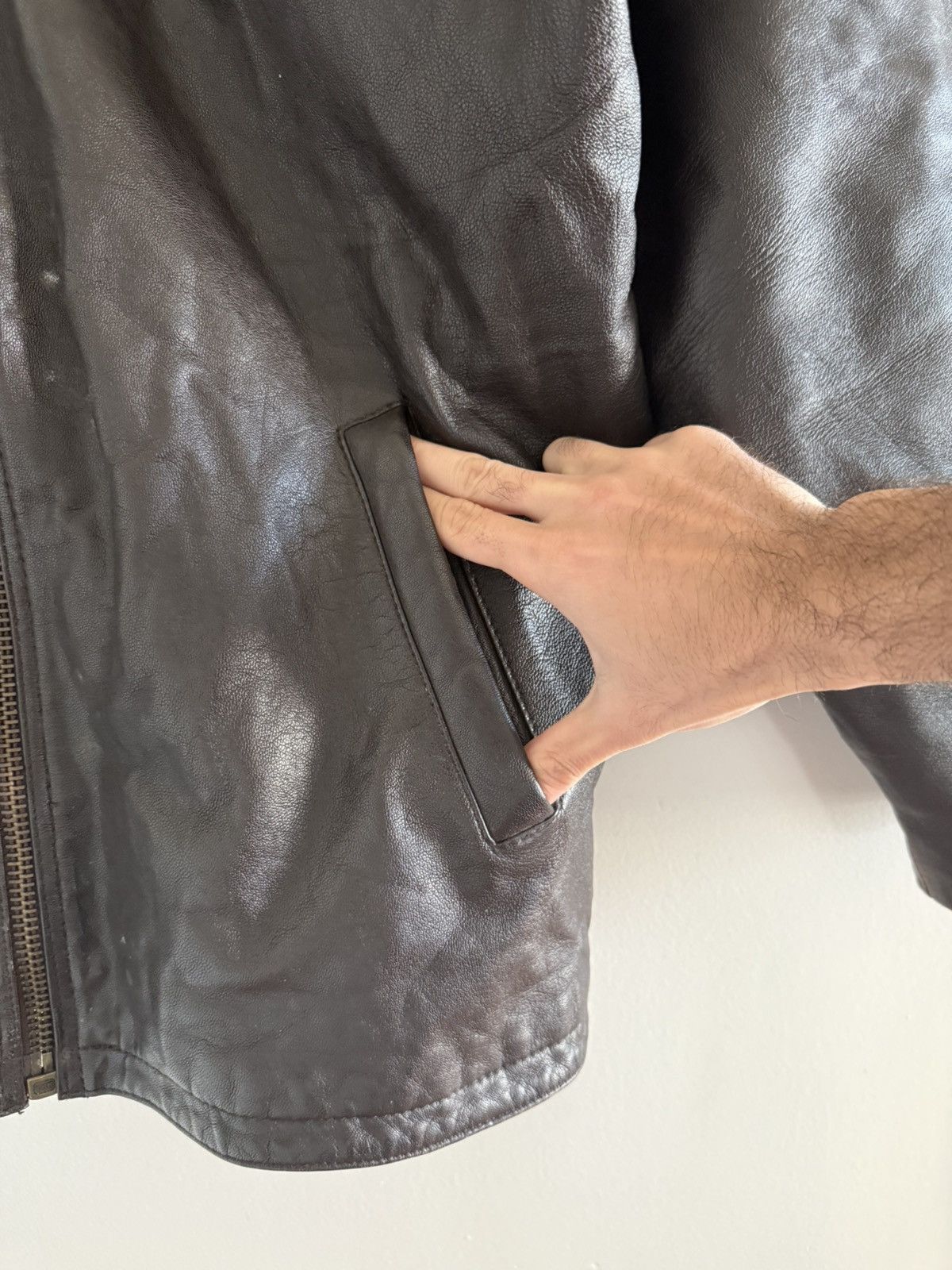 Vintage Vintage Leather Aged Zip Filled Lined Blouson Jacket Brown Size US L / EU 52-54 / 3 - 12 Thumbnail