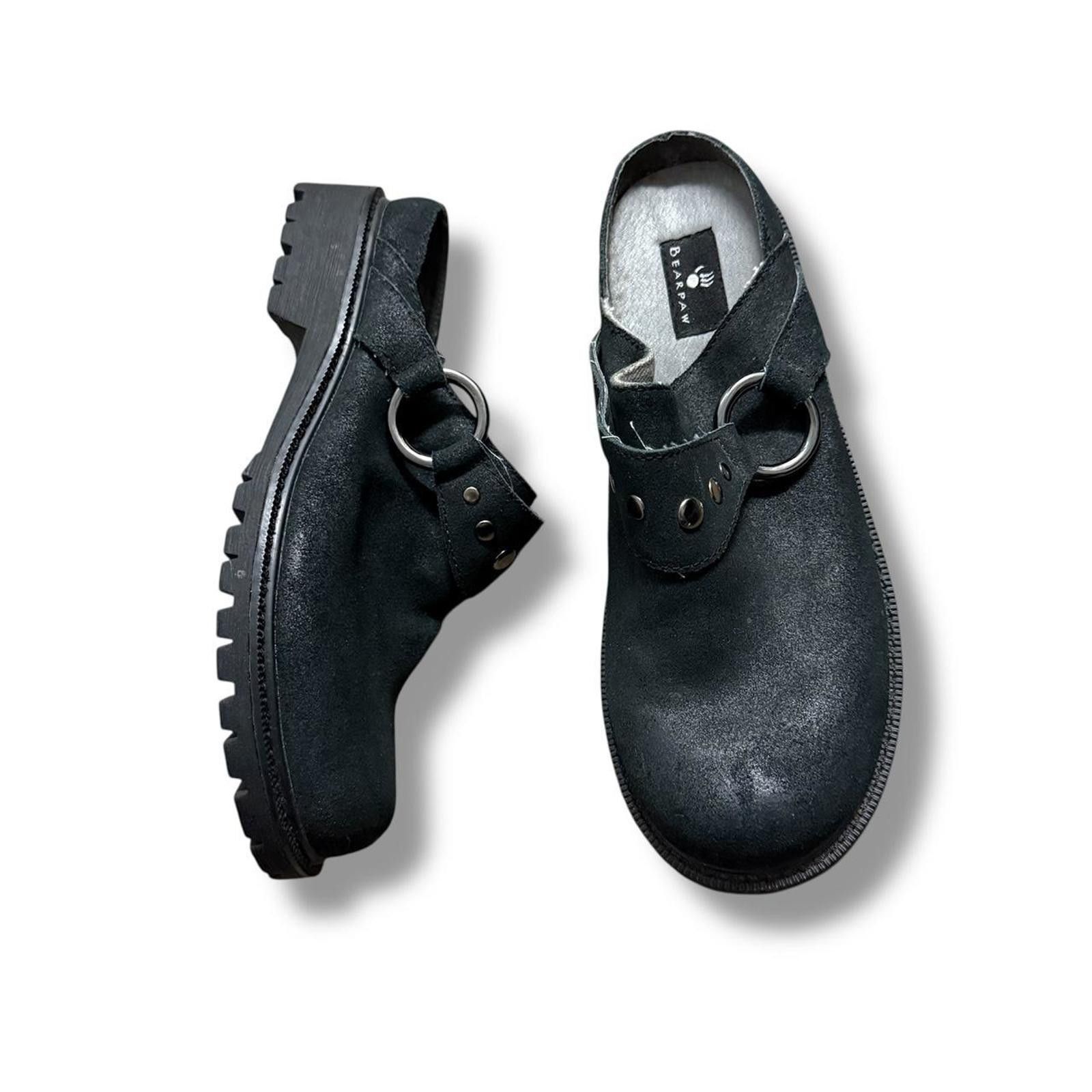 Designer Black Leather Bearpaw Buckle Mule Shoess Shoes, Women's (Size 7)