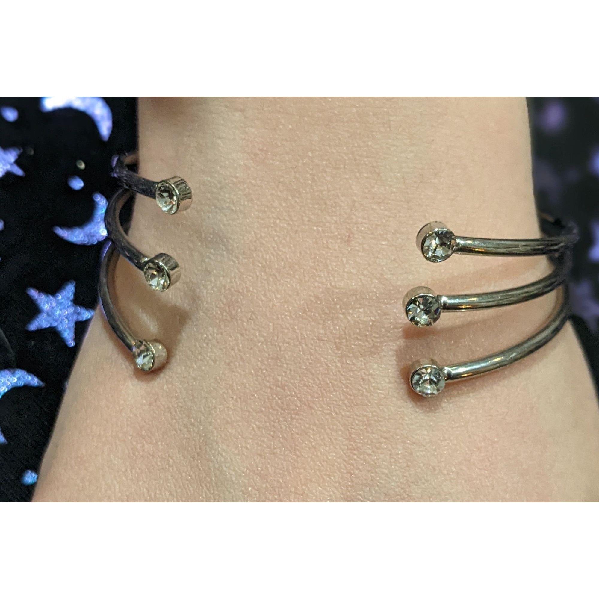 Other Silver Rhinestone Open Cuff Bangle Bracelet Size ONE SIZE - 7 Thumbnail