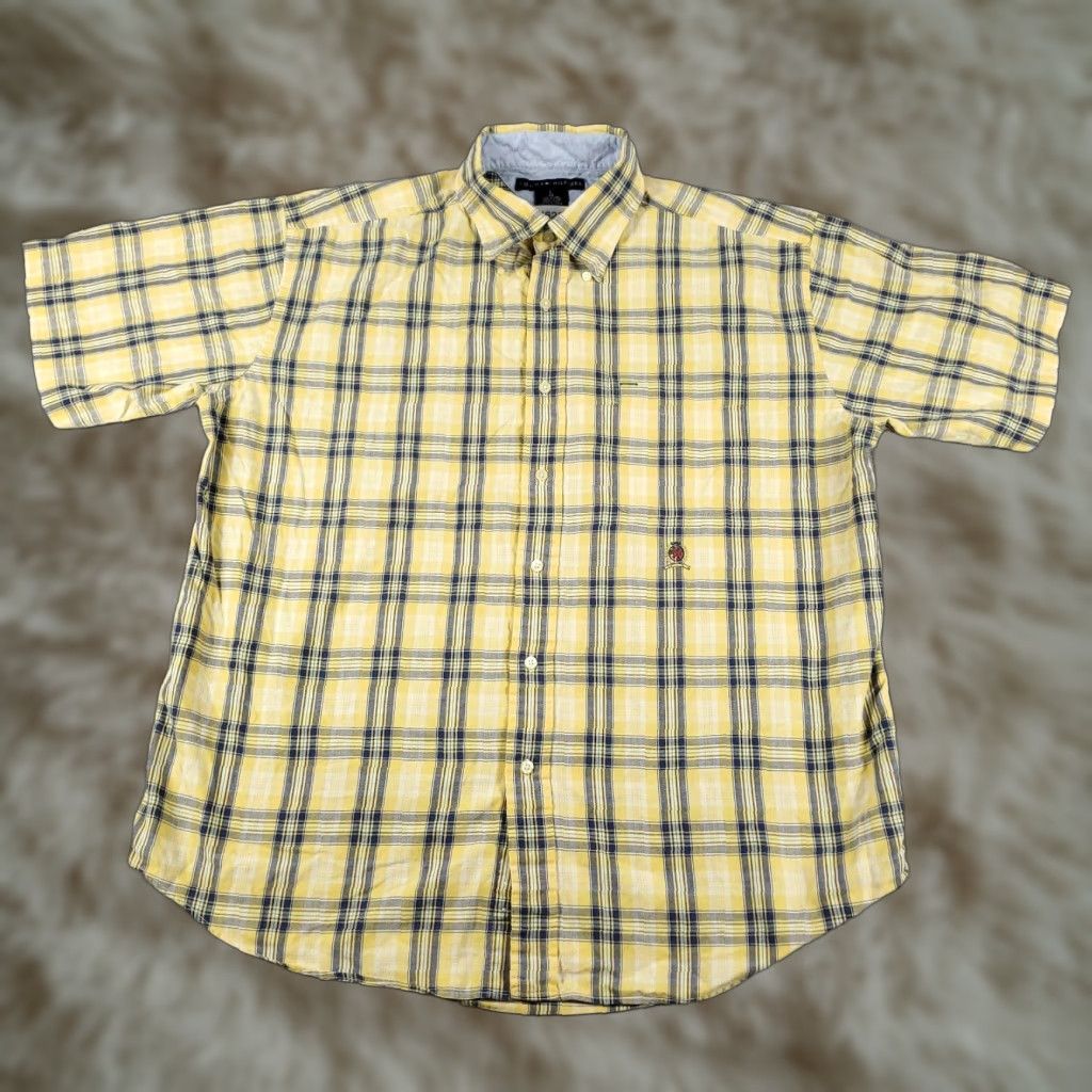 Tommy Hilfiger Tommy Hilfiger Shirt Mens Large Yellow Plaid Casual Button-Up Short Sleeve Size US L / EU 52-54 / 3 - 1 Thumbnail