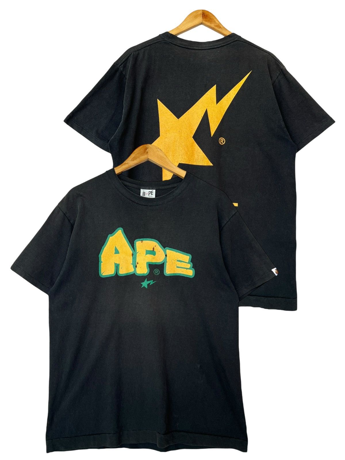 Bape × Japanese Brand Vintage 2000s BAPE Star Girl Faded Black T 