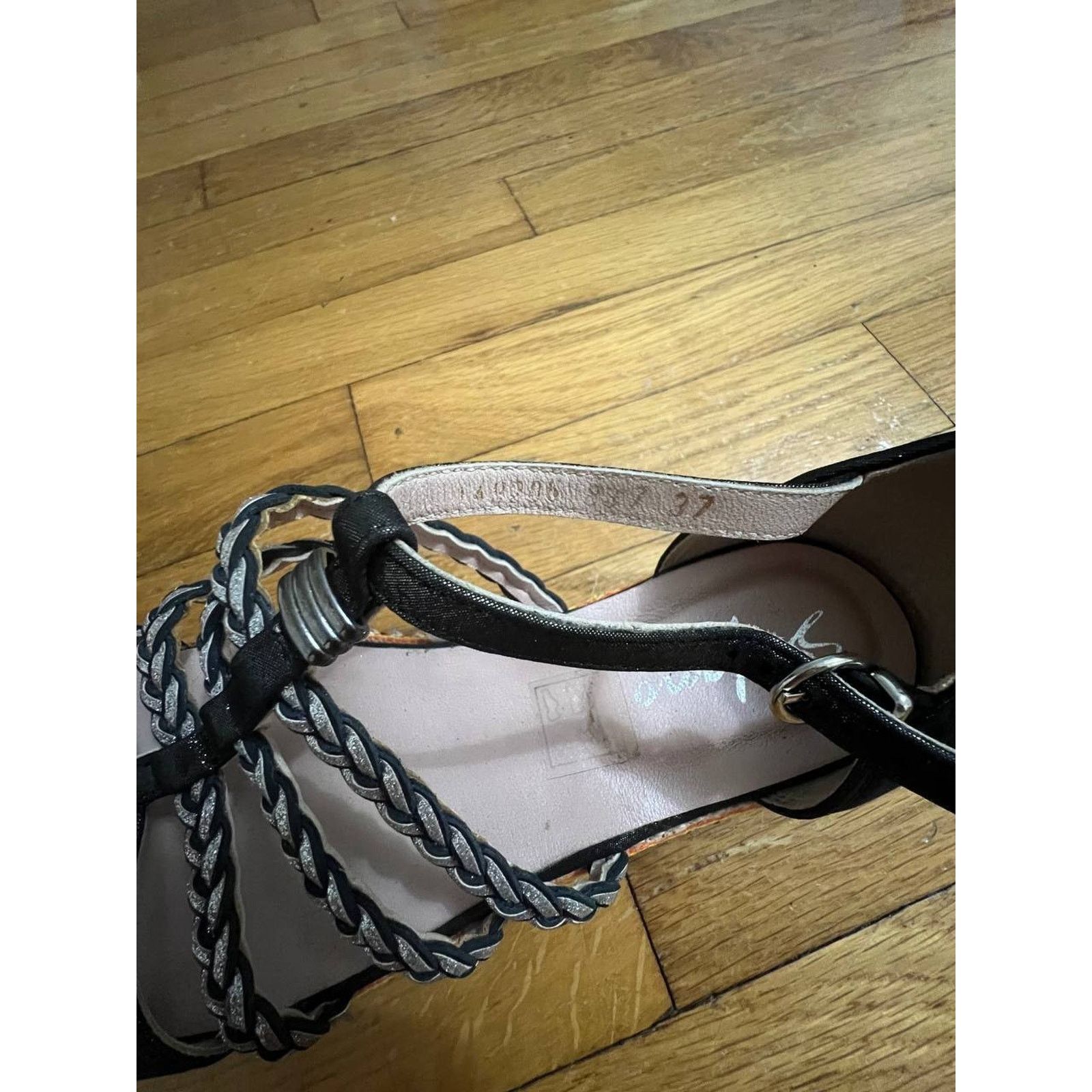 Santostefano Stefano Women sandals Leather Black silver Size 37 S000016 Size US 7 / IT 37 - 5 Thumbnail