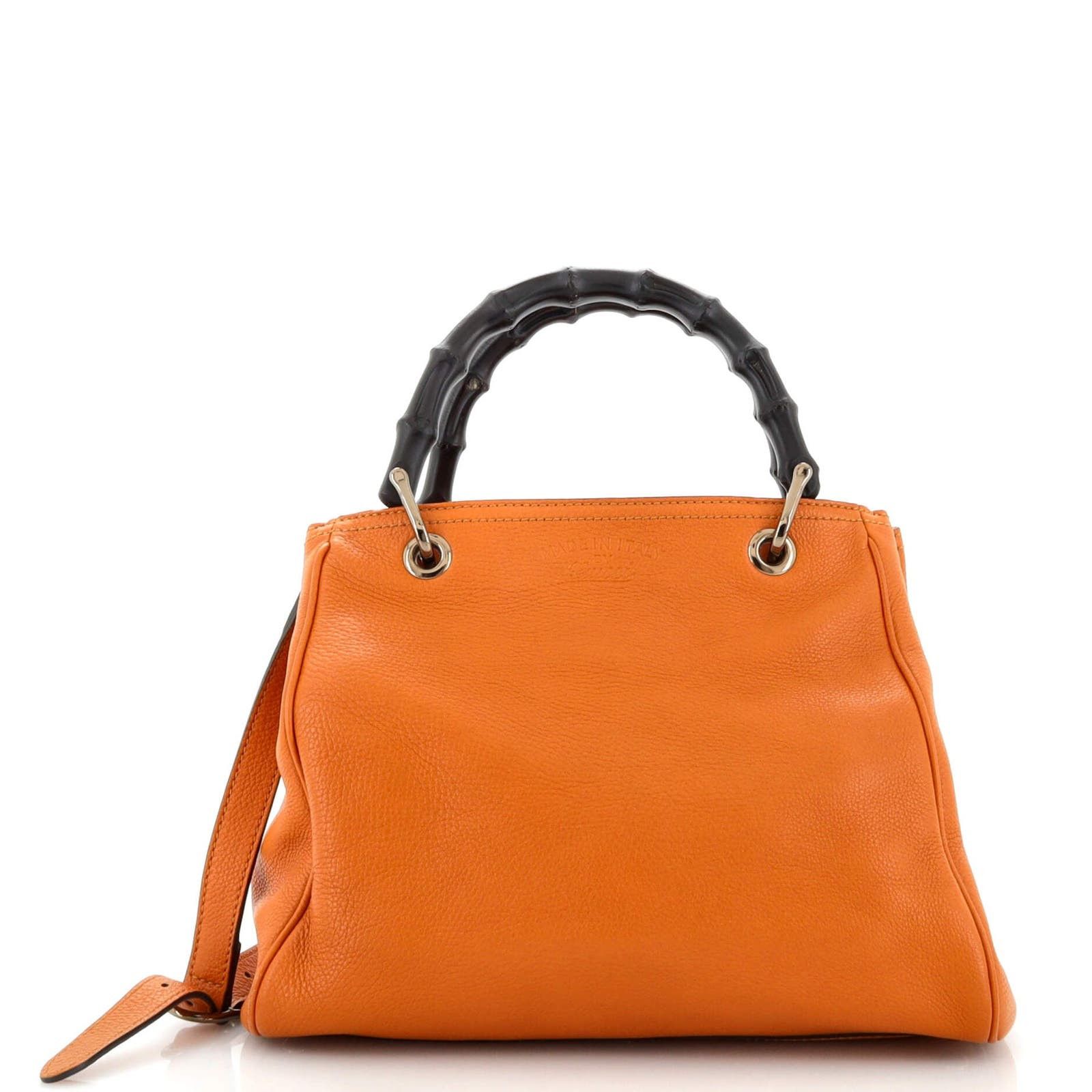 image of Gucci Bamboo Shopper Tote Leather Small in Orange, Women's