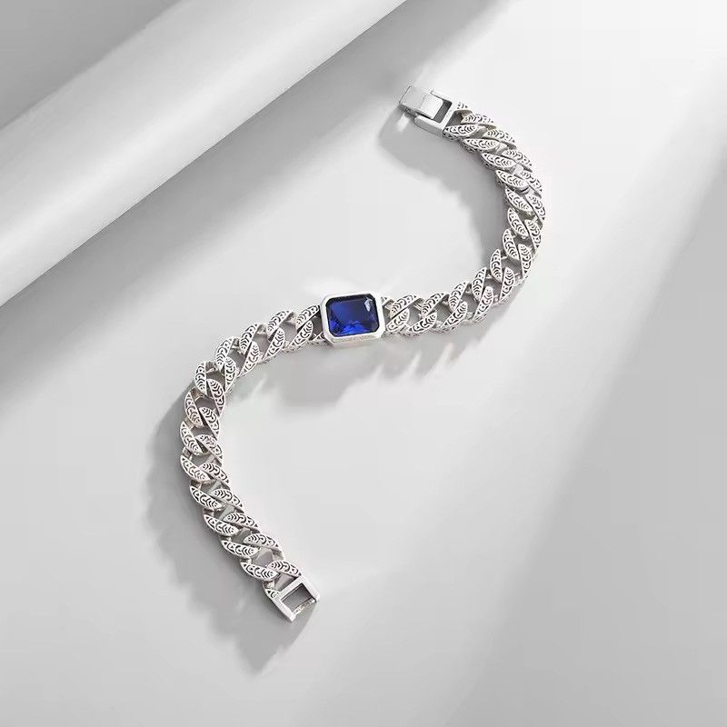 Japanese Brand Blue StoneCuban Link Chain Bracelet Size ONE SIZE - 2 Thumbnail