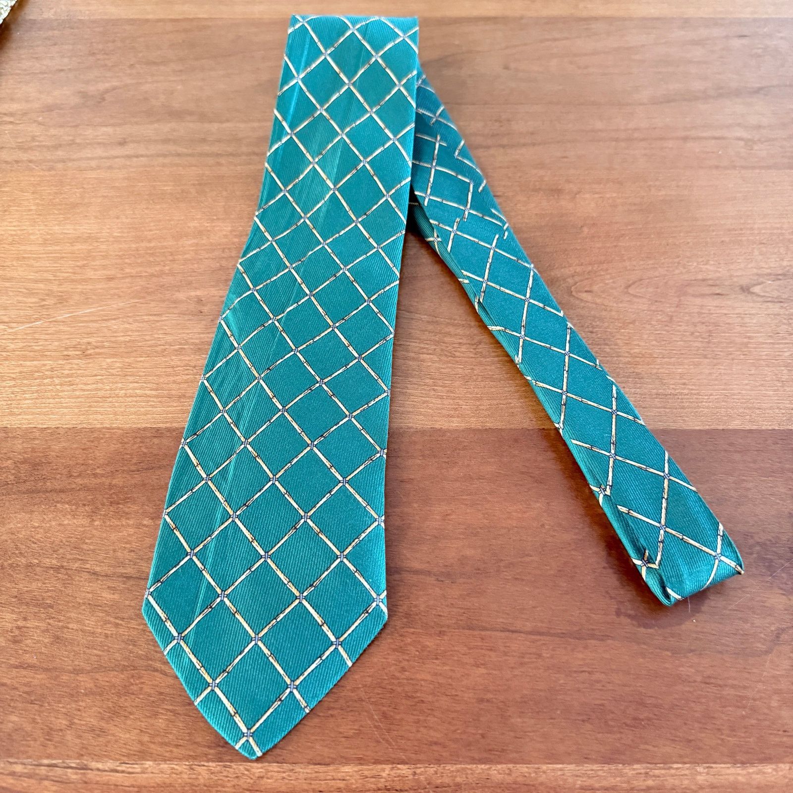 Burberry Burberrys' Vintage Green Bamboo Lattice Silk Tie Size ONE SIZE - 2 Thumbnail