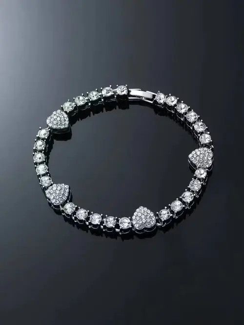 Jewelry × Vintage Retro Punk Rhinestone Heart Bracelet Chain Size ONE SIZE - 3 Thumbnail