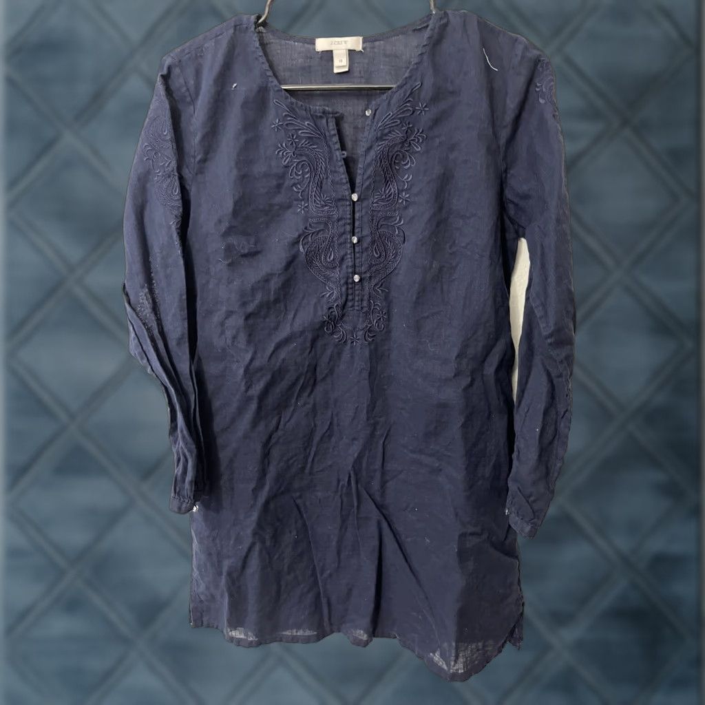 J.Crew VINTAGE J.CREW Shirt Womens XS Navy Blue 3/4 Sleeve Tunic Henley Pullover Blouse Floral, 100% Cotton, Regular Fit, Ladies, Fall/Spring/Summer Size XS / US 0-2 / IT 36-38 - 1 Thumbnail