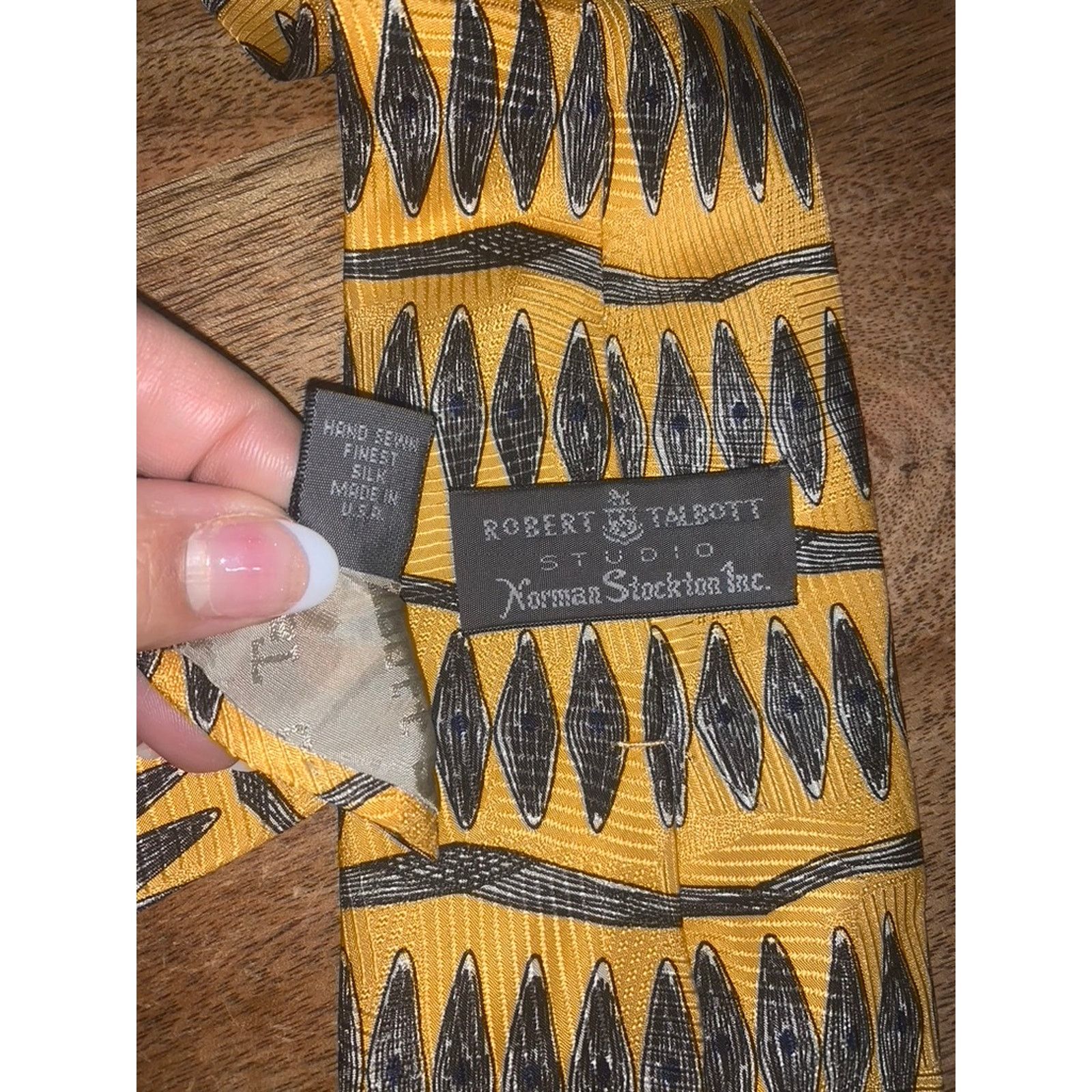Robert Talbott Robert Talbott Men's Yellow Silk Geometric Designer Tie Size ONE SIZE - 2 Thumbnail
