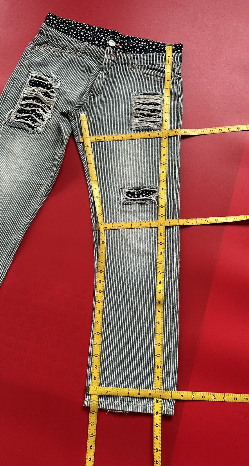 Japanese Brand Railroad Stripe Double Waist Patchwork Unbrand Jeans Size US 33 - 12 Thumbnail