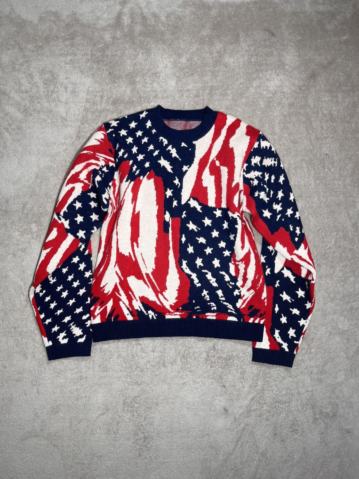 Japanese Brand Masu Marble USA Flag Knit Sweater Size US M / EU 48-50 / 2 - 1 Thumbnail