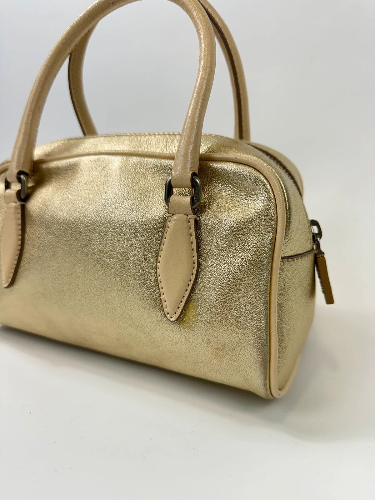 Miu Miu Miu Miu 90s Leather Gold Glitter Mini HandBag NanoSpeedy Size ONE SIZE - 8 Thumbnail