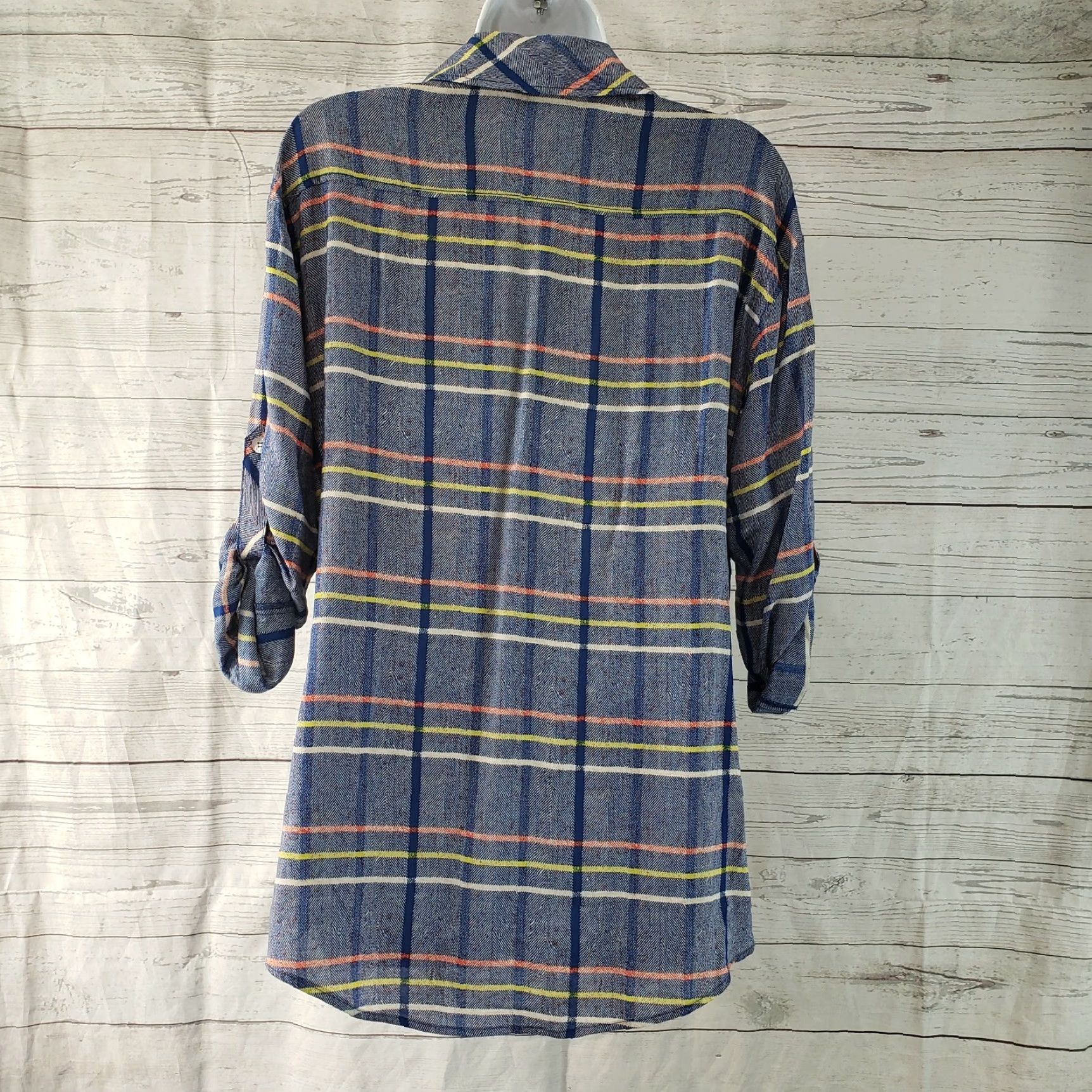 Vintage Plenty by Tracy Reese Womens Tunic Top Sz S Plaid Blue Yellow Long Sleeve Collared Casual Blouse Size S / US 4 / IT 40 - 4 Thumbnail